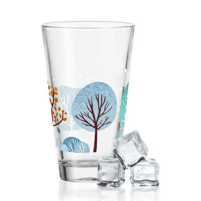 GRAVURZEILE Glas Wasserglas mit UV-Druck - Winterbäume Motiv - zu Weihnachten -, Glas, 300ml