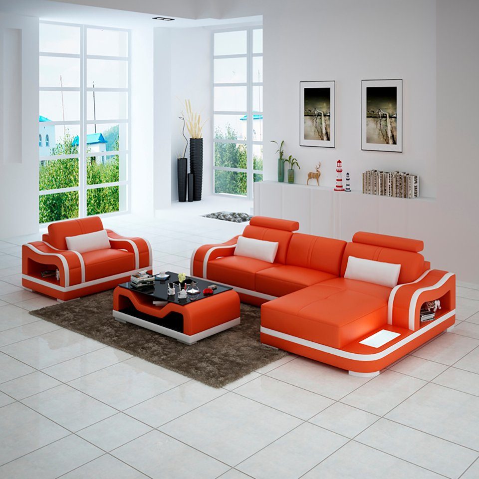 JVmoebel Ecksofa, Ledersofa Couch Wohnlandschaft Ecksofa + Sessel Eck Modern Sofa