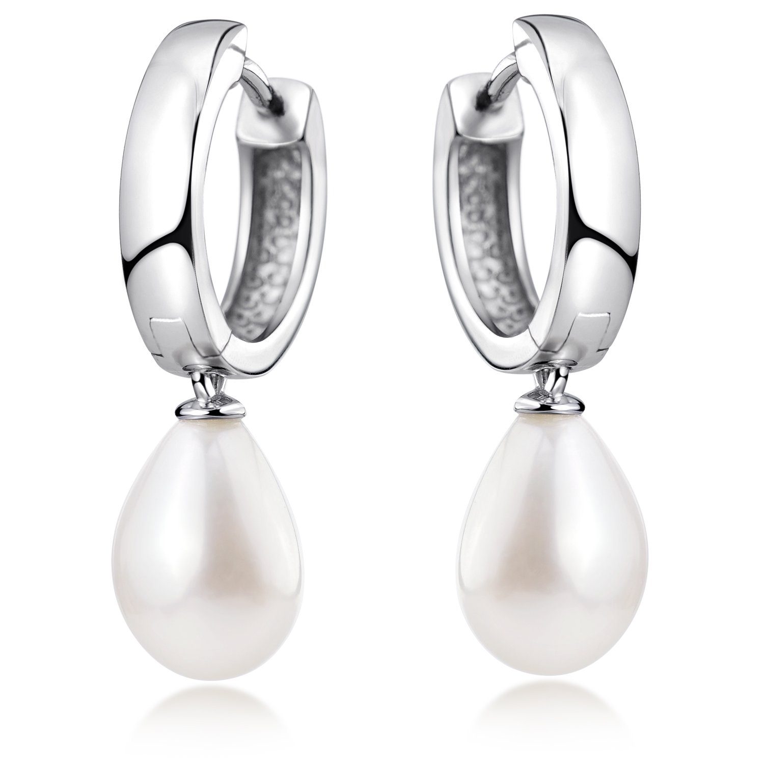 Materia Paar Creolen Damen Perlen / Perlenanhänger Weiß SO-431, 925 Sterling Silber, rhodiniert