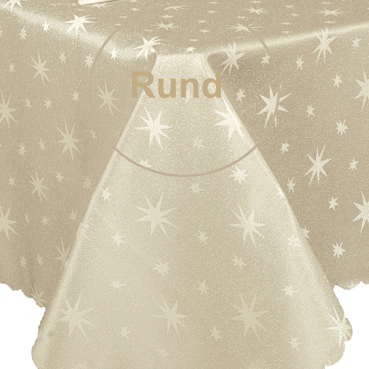 Tischläufer Glitzer Sterne Tischdecke Creme Gold Rund 135 Weihnachten, strapazierfähig