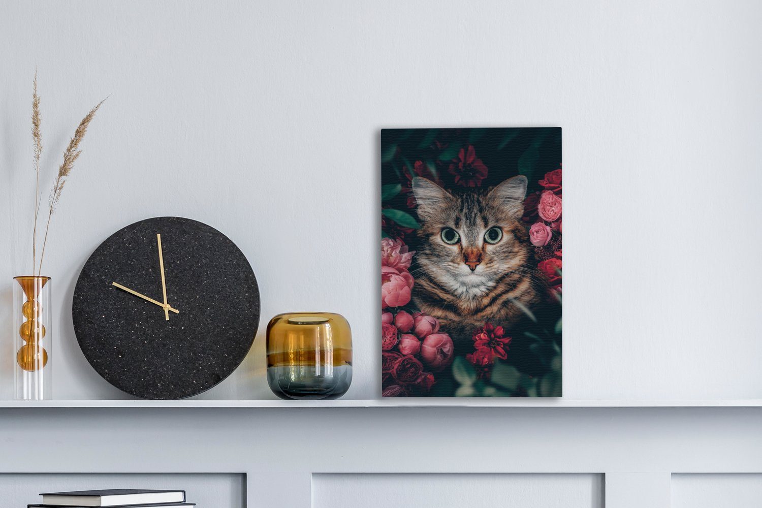 OneMillionCanvasses® Leinwandbild Katze - Blumen - günstig online kaufen
