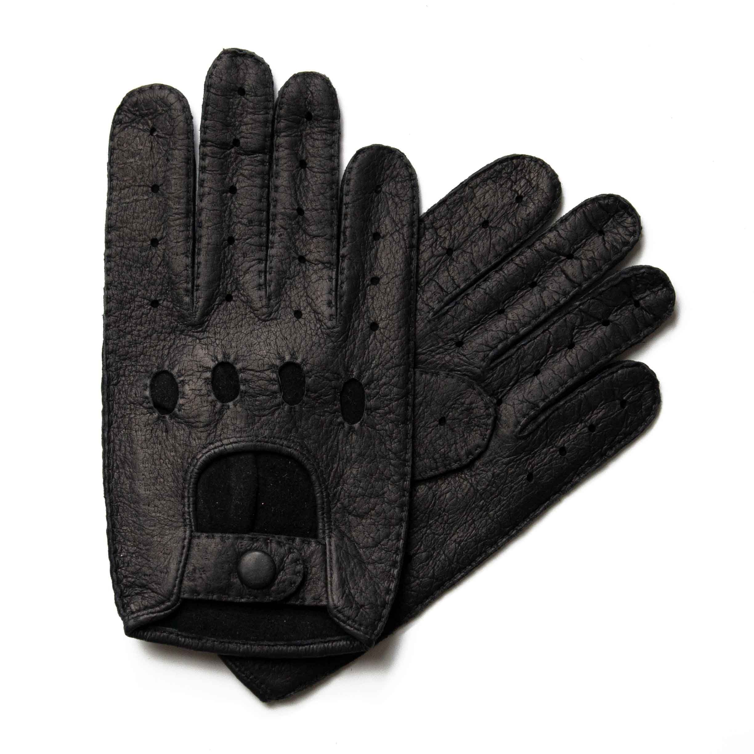 Hand Gewand by Weikert Lederhandschuhe ELEGANTE- Autofahrer Handschuhe aus Peccaryleder - ungefüttert - Perfekt für Auto / Motorrad und Vespa Schwarz