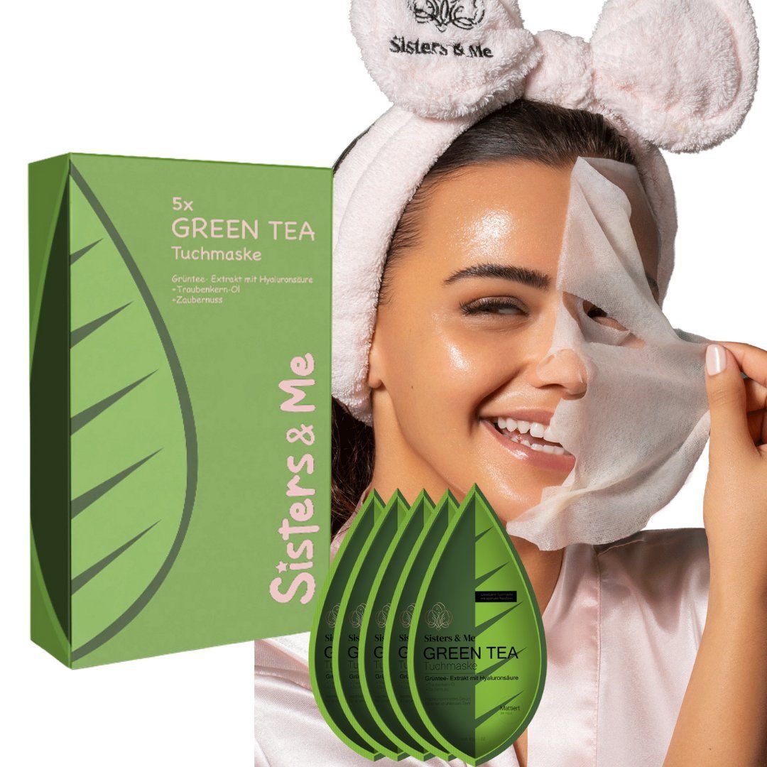 Sisters & Me Gesichtsmaske 5x Sisters & Me Grüner Tee Maske für Gesicht Anti Pickel Maske, 5-tlg.
