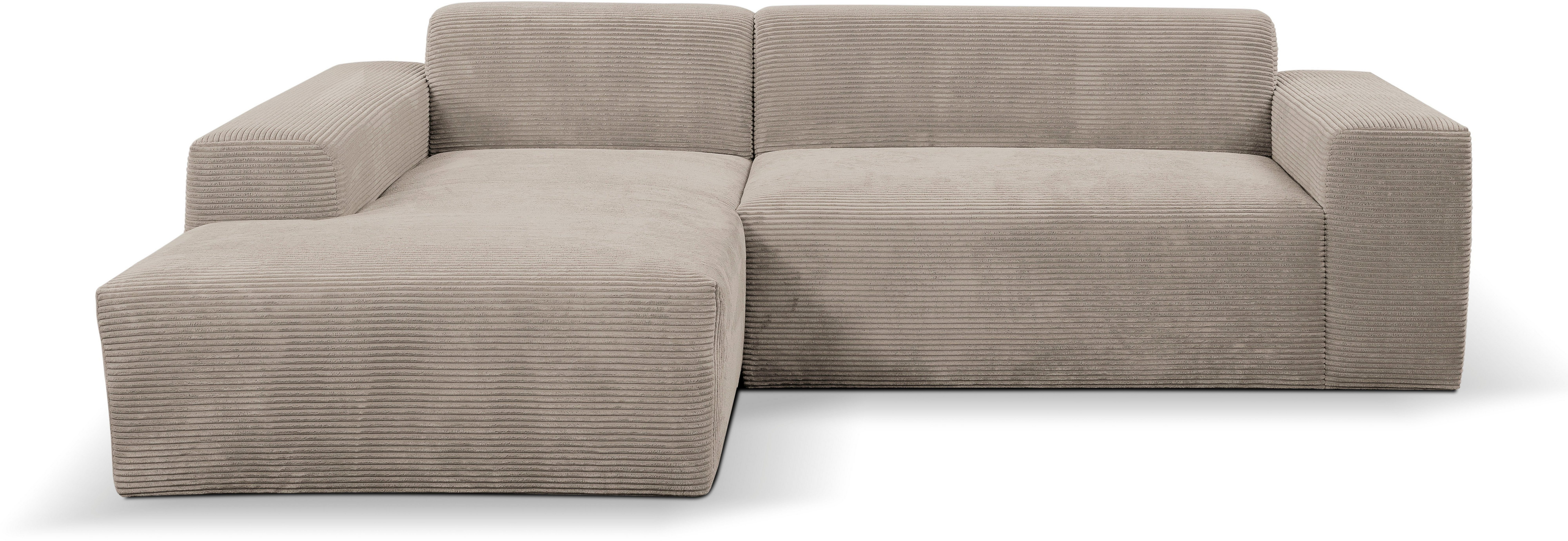 WERK2 Ecksofa Zeus L-Form, Curvy Trend Ecksofa mit urbaner Optik in weichem Cord