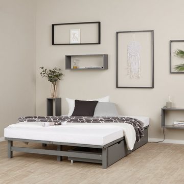 Homestyle4u Holzbett Doppelbett 140x200 inkl. Lattenrost und 2x Bettkasten Bett Palettenbet