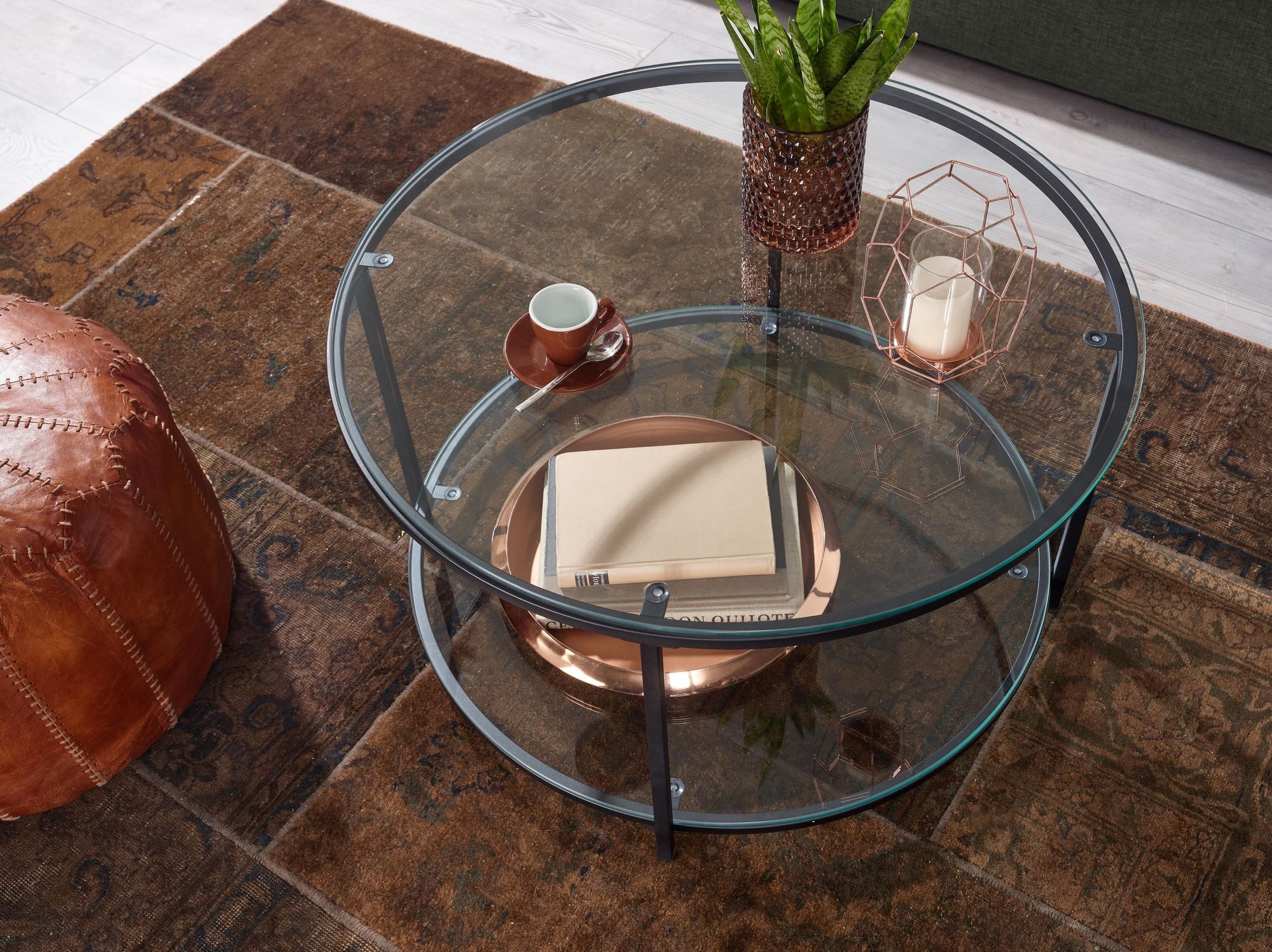 FINEBUY Couchtisch FB78983 Sofatisch Glas Wohnzimmertisch Ø 80 cm Rund Tisch Stauraum (80x80x45 cm Glas Sofatisch Rund Transparent), Wohnzimmertisch Kaffeetisch – Bild 4 von 5
