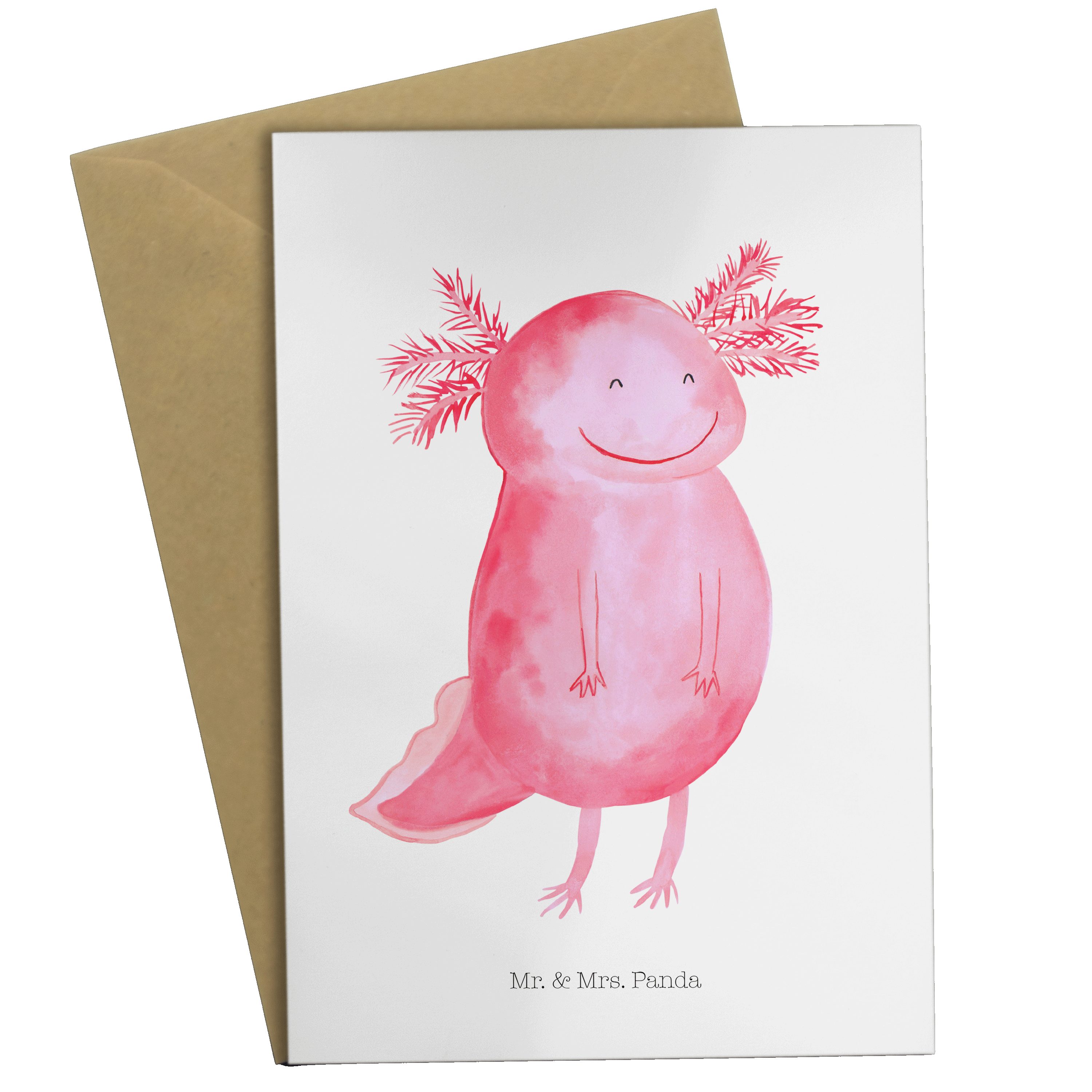 & - Weiß Geschenk, Axolotl Molch, Hochzeitskart - Klappkarte, Mrs. glücklich Grußkarte Panda Mr.