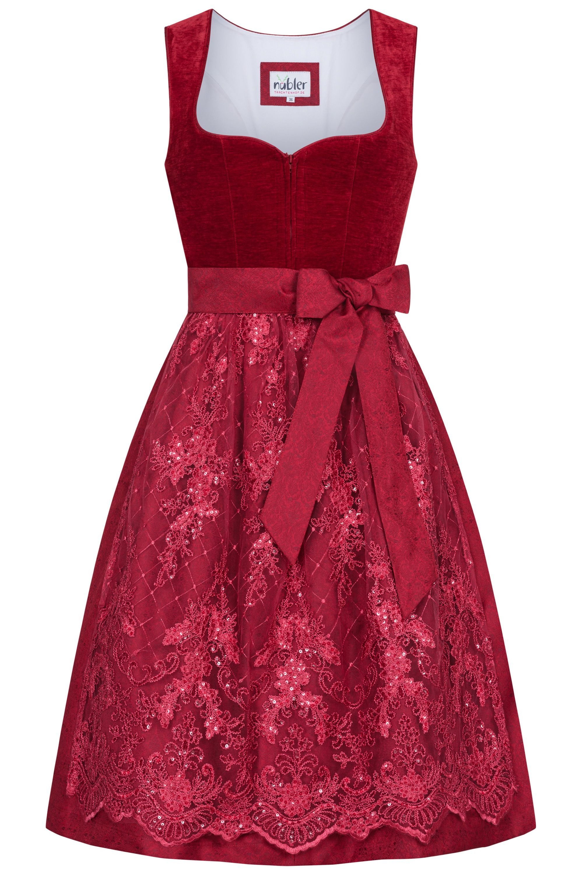 Nübler Trachtenkleid Mididirndl Kira in Rot - Rocklänge 65 cm