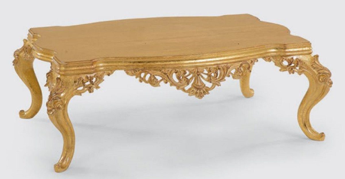 Casa Padrino Couchtisch Luxus Barock Couchtisch Gold 120 x 90 x H. 46 cm - Handgefertigter Massivholz Wohnzimmertisch im Barockstil - Prunkvolle Barock Möbel | Couchtische