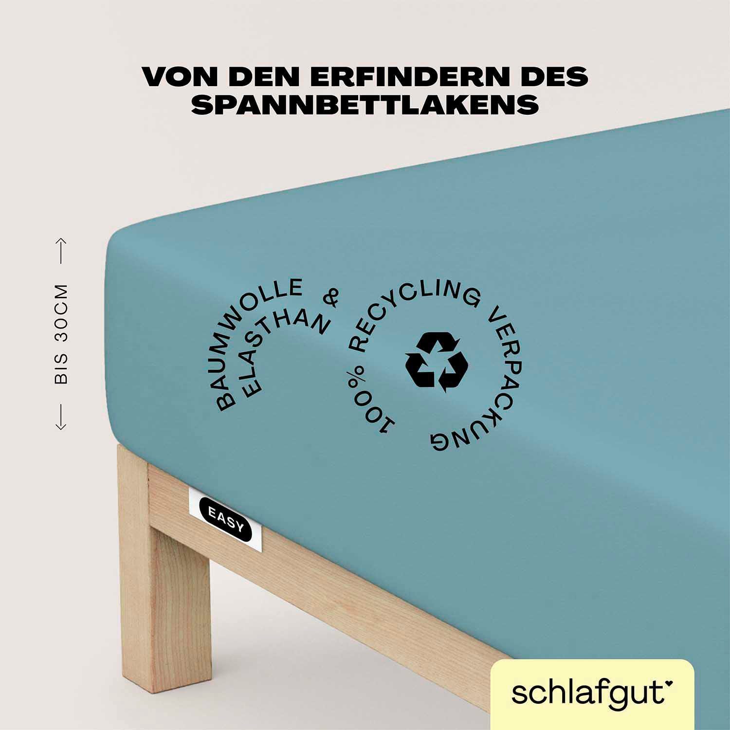 Schlafgut Spannbettlaken EASY JERSEY ELASTHAN Bettlaken, 170 g/m², 95% Baumwolle, 5% Elasthan, Jersey, Gummizug: rundum, (1 Stück), Spannbettlaken bis 30 cm Höhe, bügelfrei, pflegeleicht, perfekter Sitz