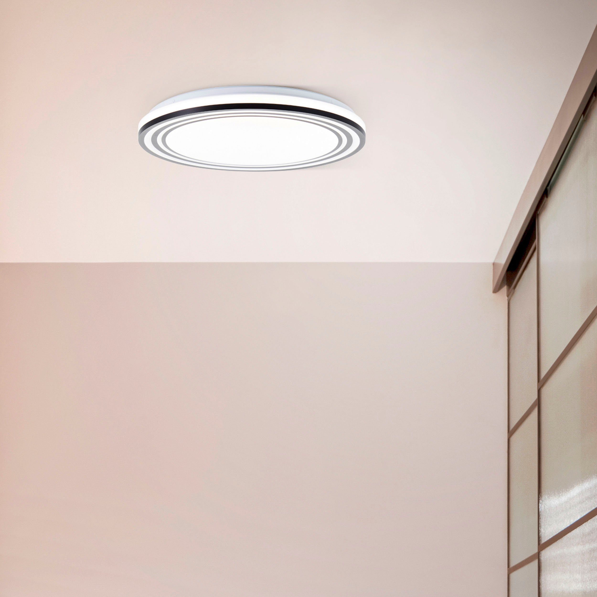BreLight LED Wandleuchte Kobana, CCT - über Fernbedienung, Dimmfunktion, Nachtlichtfunktion, Timerfunktion, LED fest integriert, warmweiß - kaltweiß, D 49 cm, 3800 lm, 3000-6500 K, dimmbar, CCT, schwarz/weiß