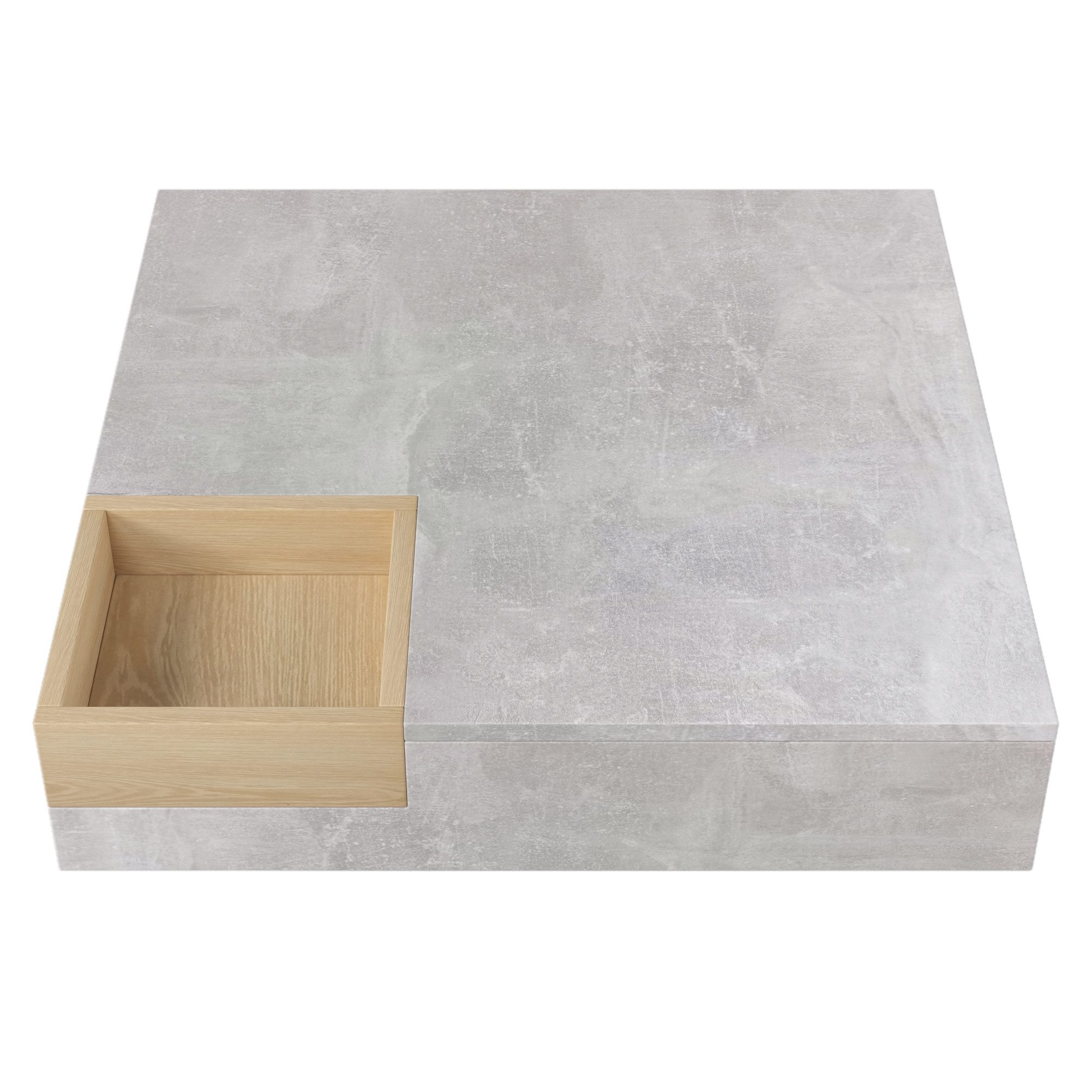 EXTSUD Couchtisch Couchtisch mit herausnehmbarer Aufbewahrungsbox – 72×72 cm, Betongrau (ein Tisch), mit herausnehmbarer Aufbewahrungsbox, 72*72*30 cm