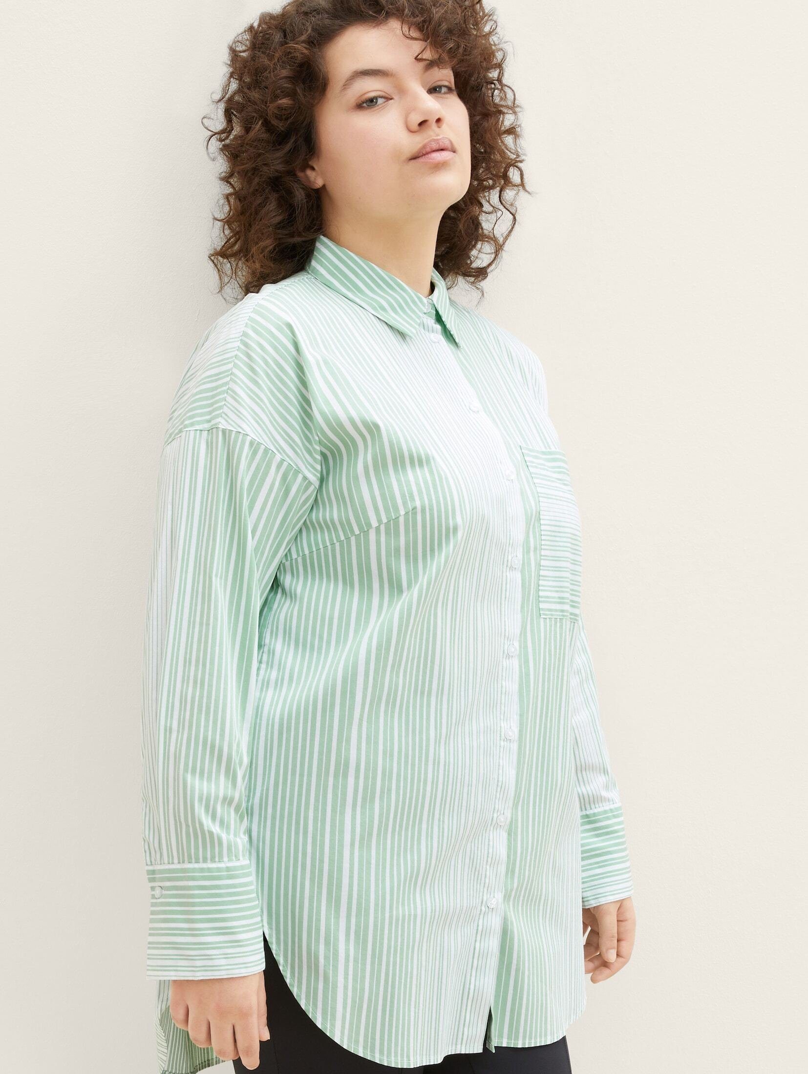- mit stripe TOM PLUS Brusttasche Bluse TAILOR Langarmbluse Plus green gradient