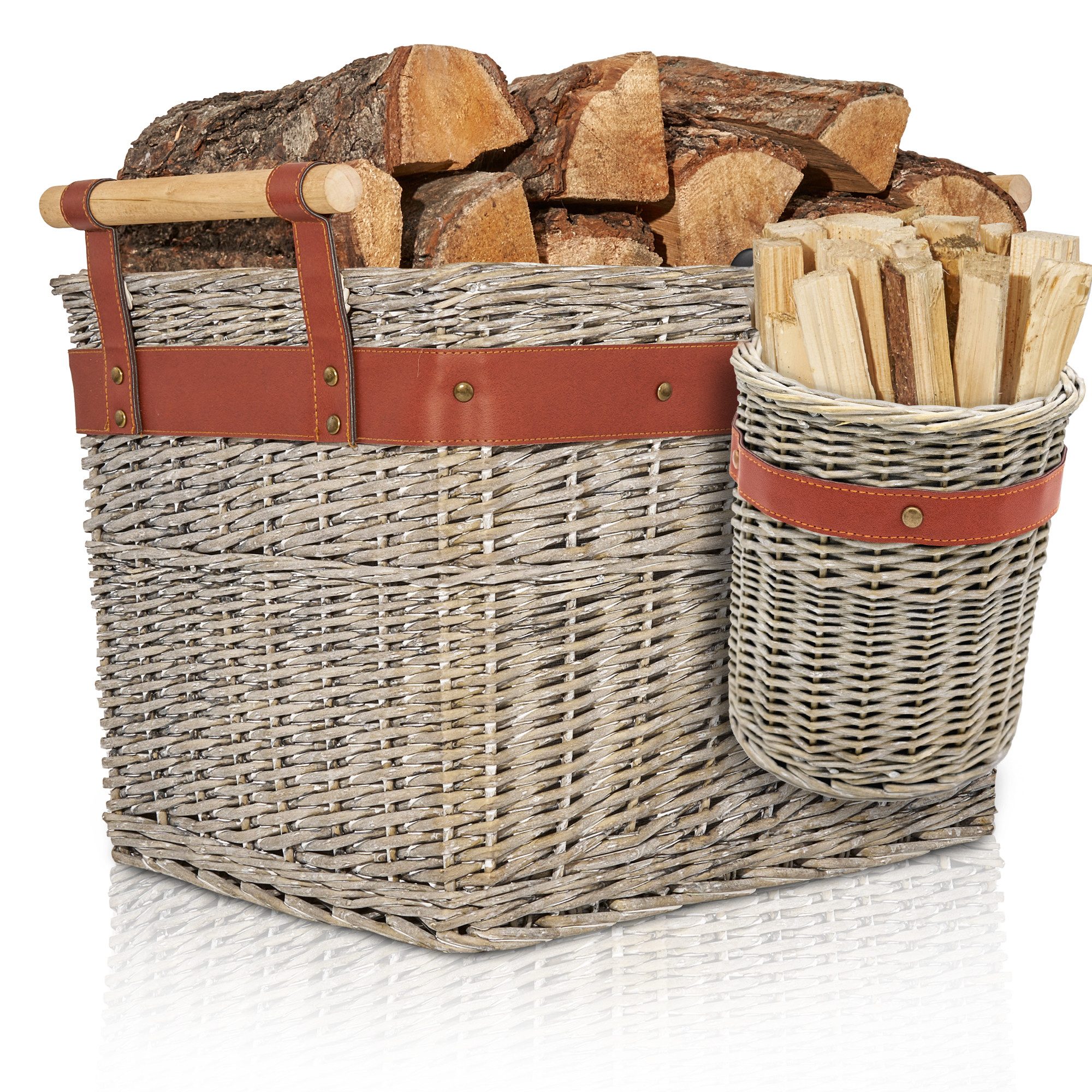 OAKAGE Kaminholzkorb Weidenkorb für Kaminholz Groß Feuerholzkorb Kaminkorb, schmutzabweisendes Innenfutter