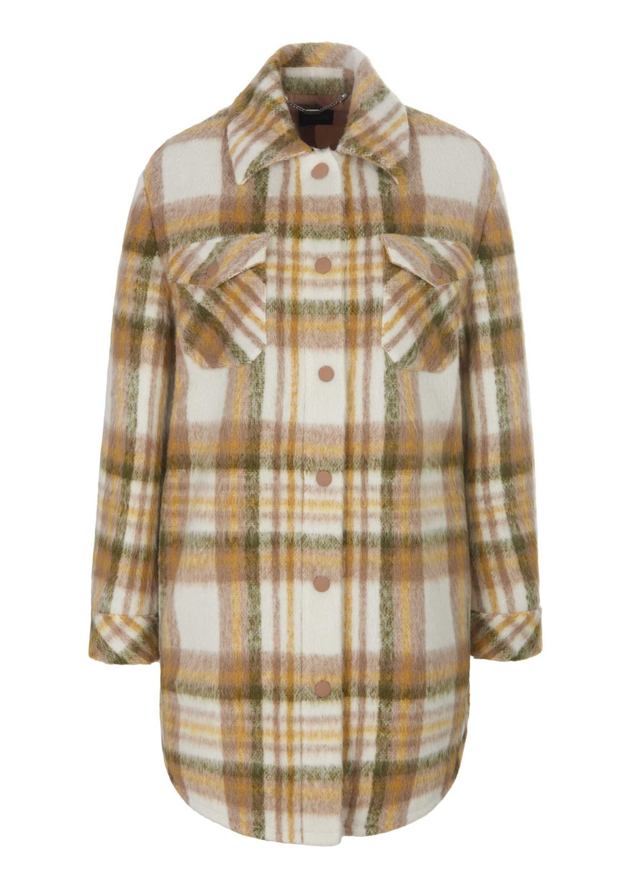 MADELEINE Outdoorjacke Lange Jacke, Karomuster, Hemdkragen Kariertes Allover-Design, klassischer Kragen, Knopfdetails – Bild 5 von 5