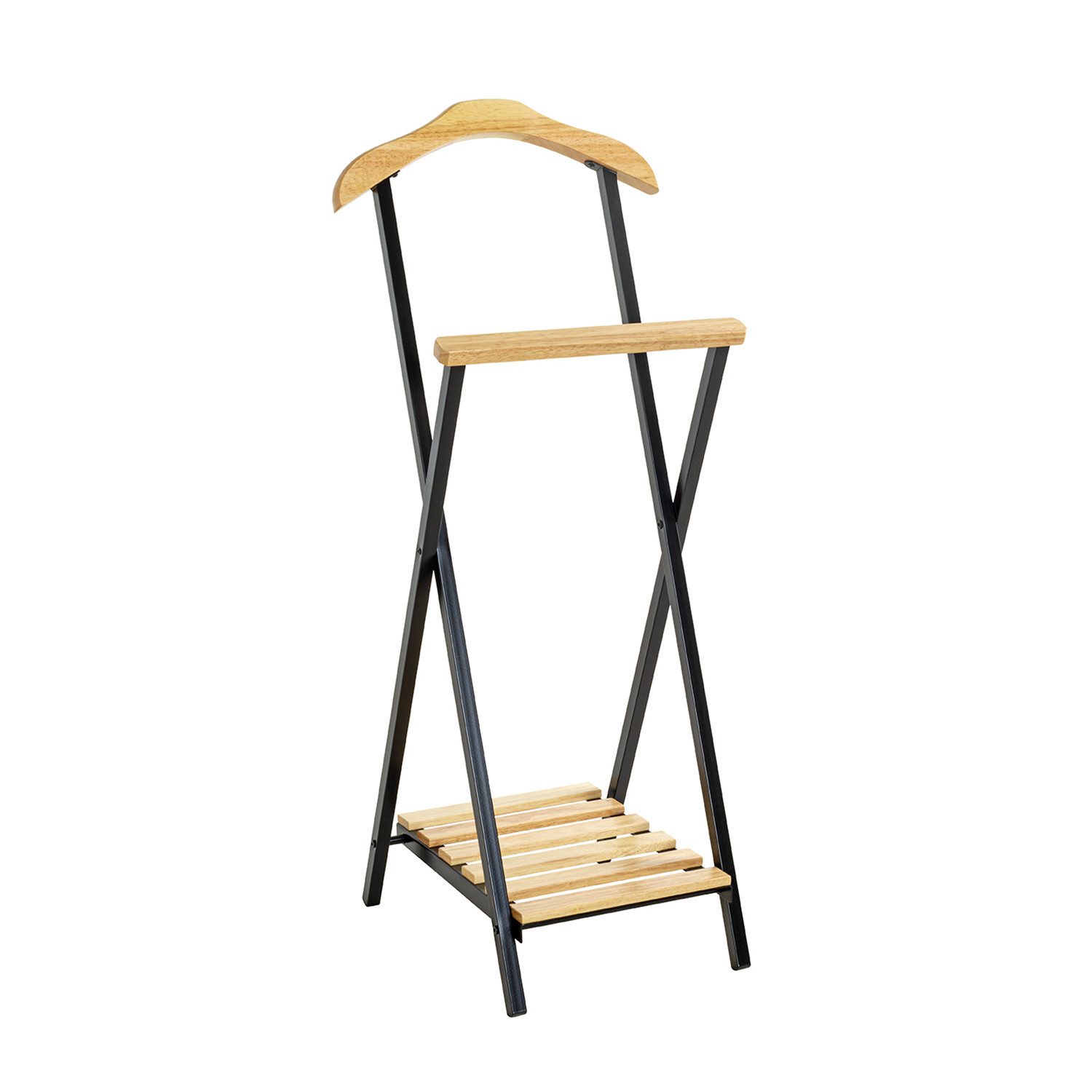 HAKU Herrendiener LINDA Kleiderständer - natur-schwarz - Massivholz, Metall - H. 110cm, (1xHerrendiener, Stummer Diener - Herrenständer), Kleiderständer - Kleiderhalter - Anzugständer - Garderobenständer