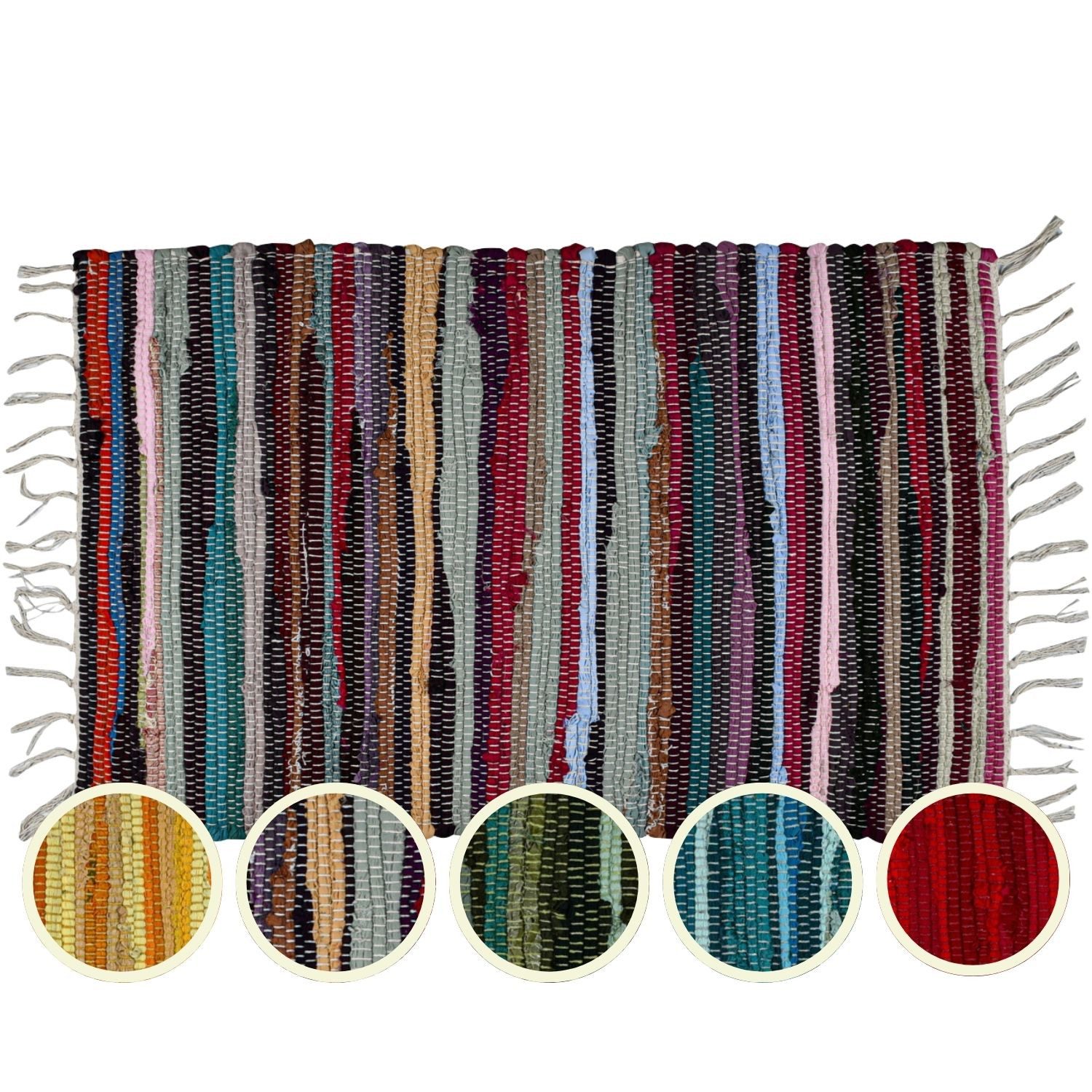 Marrakesch Orient & Mediterran Interior Badematte Callum Bunt Teppich 90×50cm, Boho-Vorleger aus recycelter Baumwolle, Baumwolle