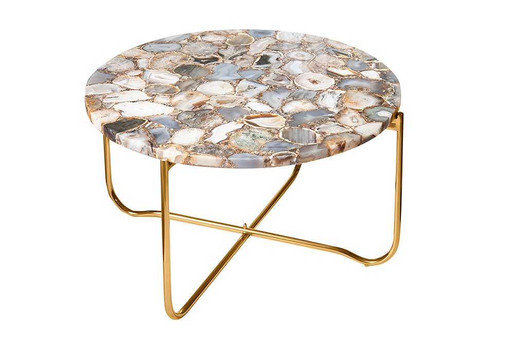 riess-ambiente Couchtisch NOBLE Ø65cm bunt / gold - Edelstein, Achat, handmade, rund, klappbar (Einzelartikel, 1-St), individueller Beistelltisch - ideal für gl – Bild 2 von 5