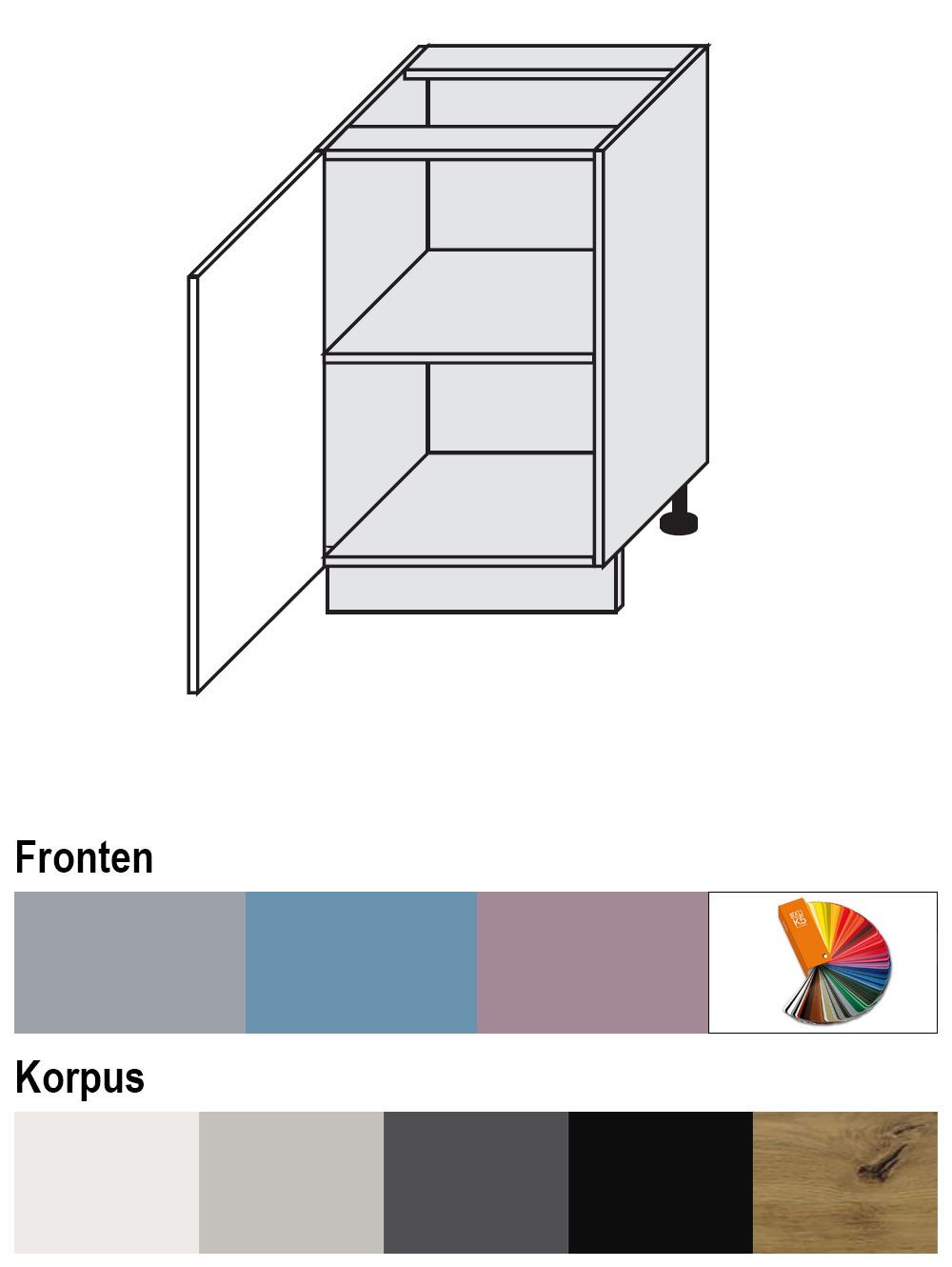 Feldmann-Wohnen Unterschrank Bari (D1D/50, 1-türig, 1 Einlegeboden, 1-St., moderne Kassettenoptik, lackierte Fronten, 50x50x82cm) grau / RAL 4009 pastellviolett matt