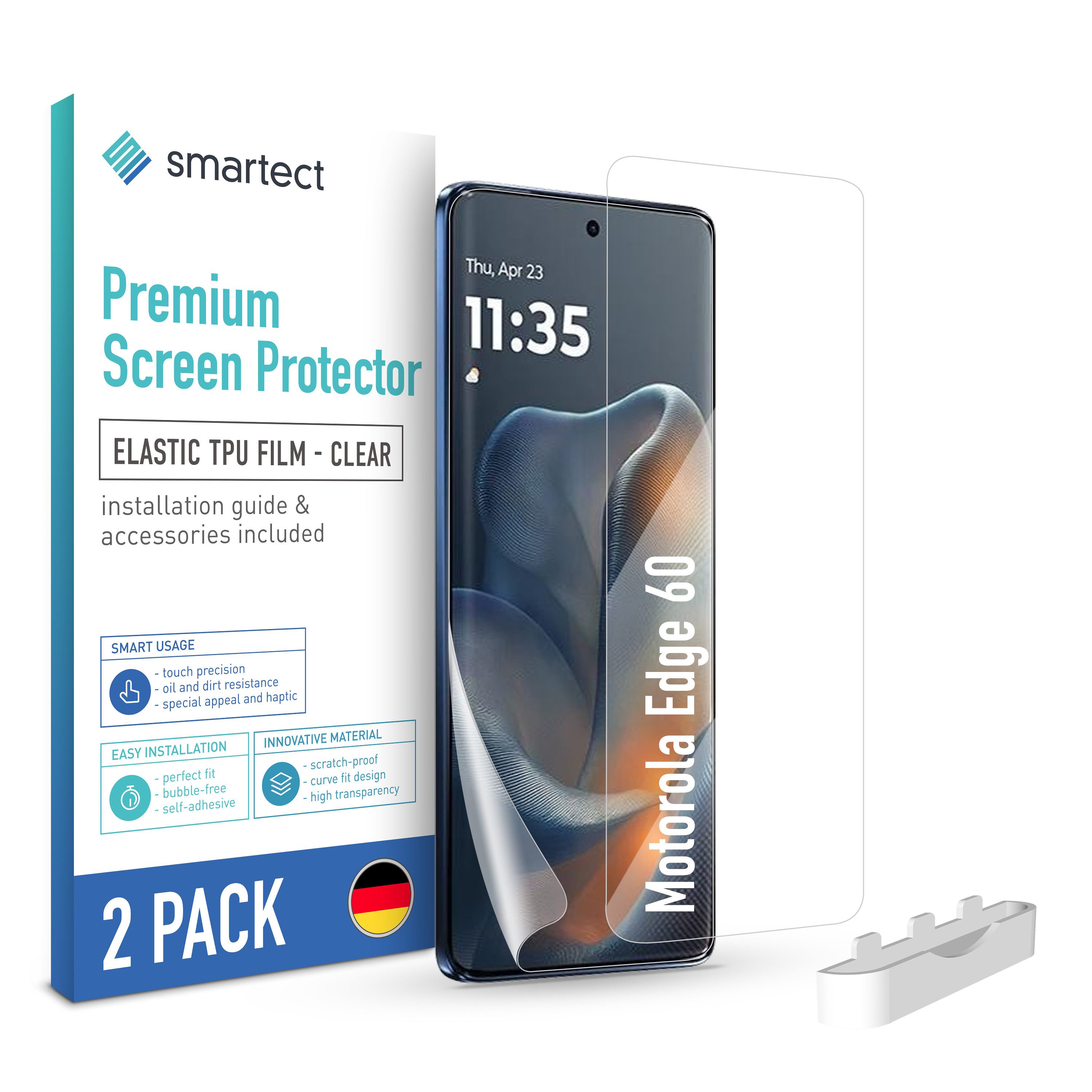 smartect Displayschutzfolie 2X TPU Schutzfolie Klar für Motorola Edge 60 für Motorola Edge 60, Set, 2 Stück, Ultra-klar, Kratzfest, Blasenfrei, Oleophob, Fingerabdruck kompatibel