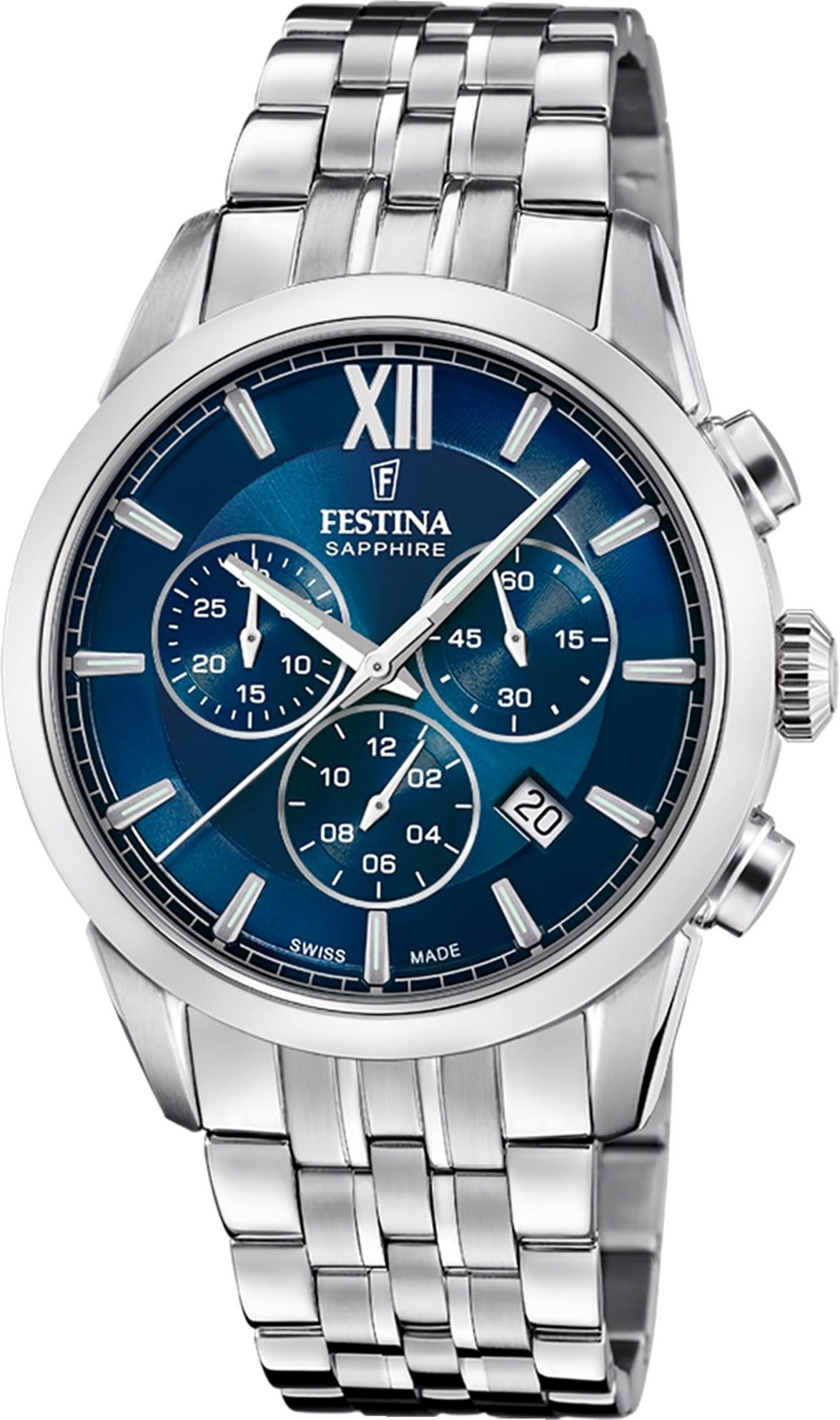 Festina Quarzuhr Festina Herrenuhr Edelstahl silber, (Chronograph), Herren Armbanduhr rund, Edelstahlarmband silber, Elegant
