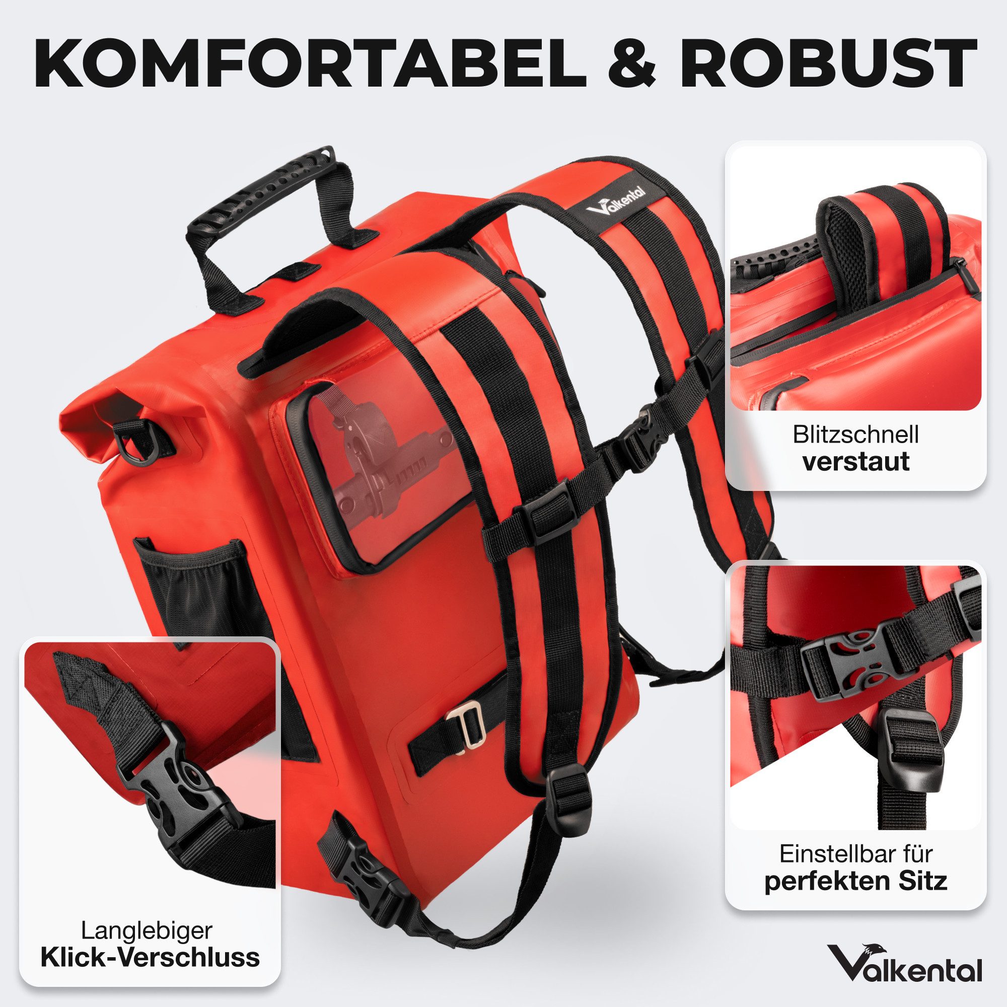 Valkental Fahrradtasche Gepäckträgertasche, Rucksack und Umhängetasche, 3in1 - wasserdicht & reflektierend 25 L