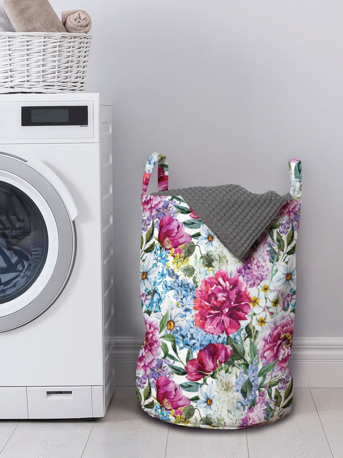 Kordelzugverschluss Abakuhaus Wäschekorb Aquarell Blick Griffen Blumenstrauß Waschsalons, für mit Blumen Kunst Wäschesäckchen