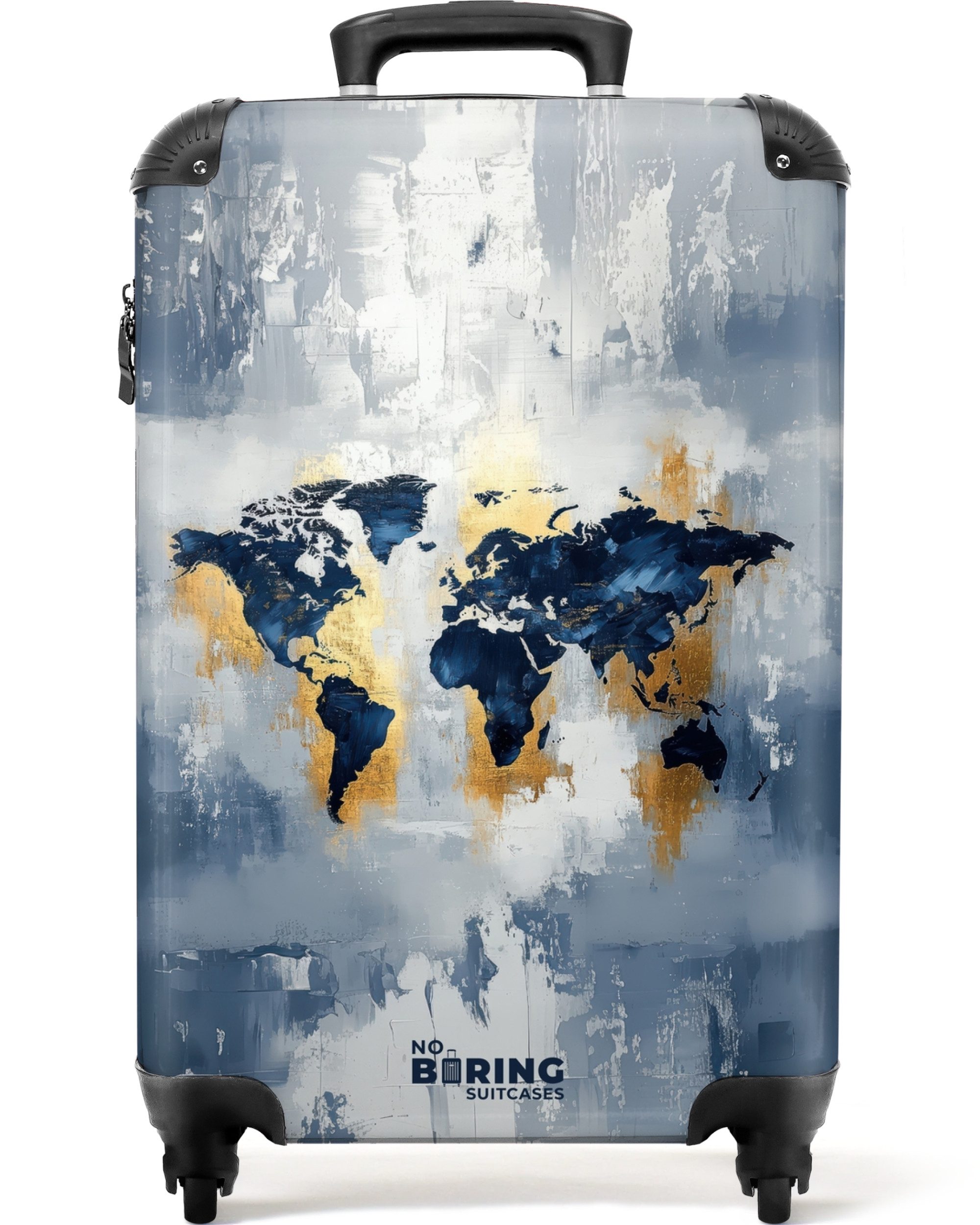 NoBoringSuitcases.com© Hartschalen-Trolley Weltkarte - Blau - Abstrakt 55x35x20cm, Reisetasche mit Rollen, Koffer Handgepäck Flugzeug