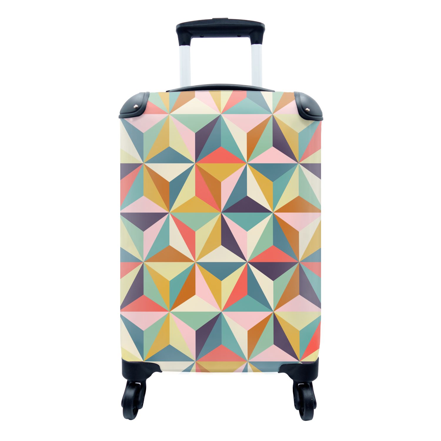 MuchoWow Handgepäckkoffer Retro - Geometrie für Regenbogen Reisetasche 3D - mit Rollen, Handgepäck Dreieck, rollen, - Reisekoffer Ferien, 4 Trolley, 