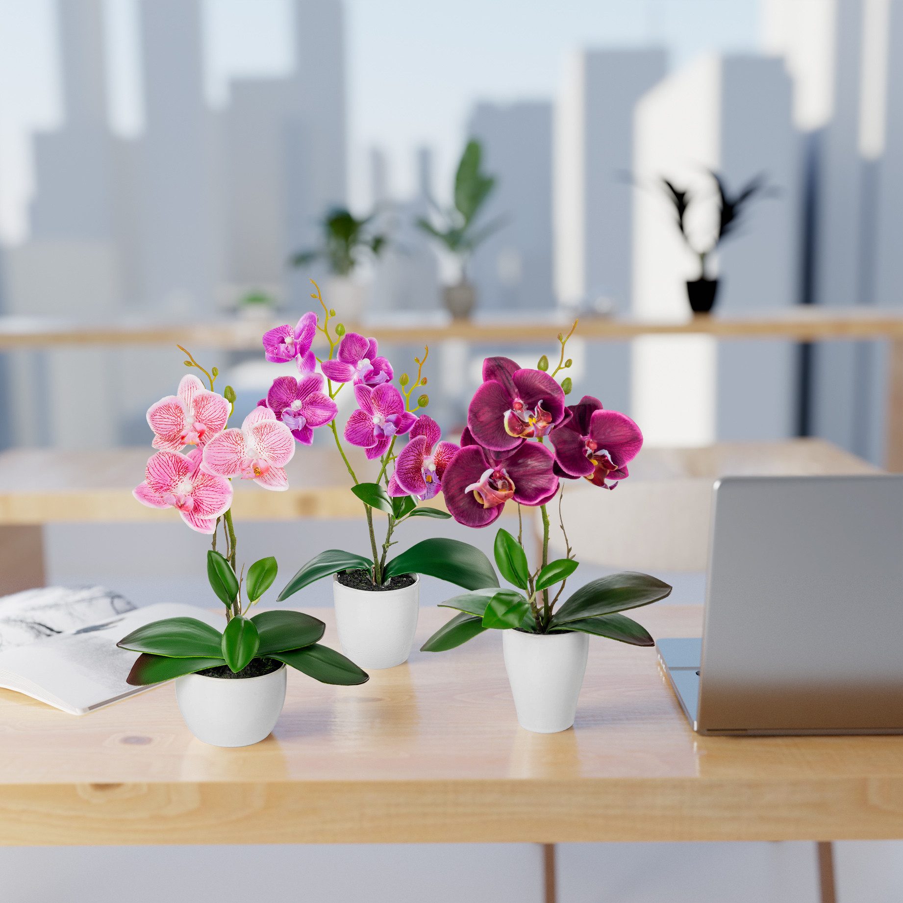 Kunstorchidee 3er Set künstliche Orchideen wie echt (35cm) in Hochglanz-Ker günstig online kaufen