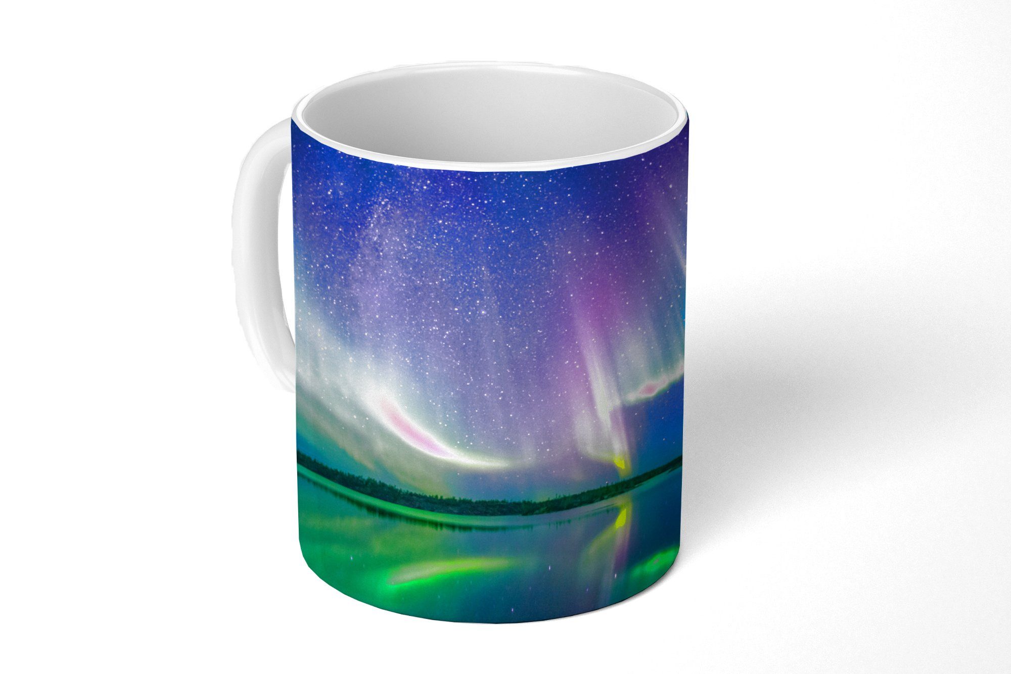 Tasse Kaffeetassen, Becher, - MuchoWow Keramik, Sternenhimmel Reflexion, Geschenk Nordlicht - Teetasse, Teetasse,