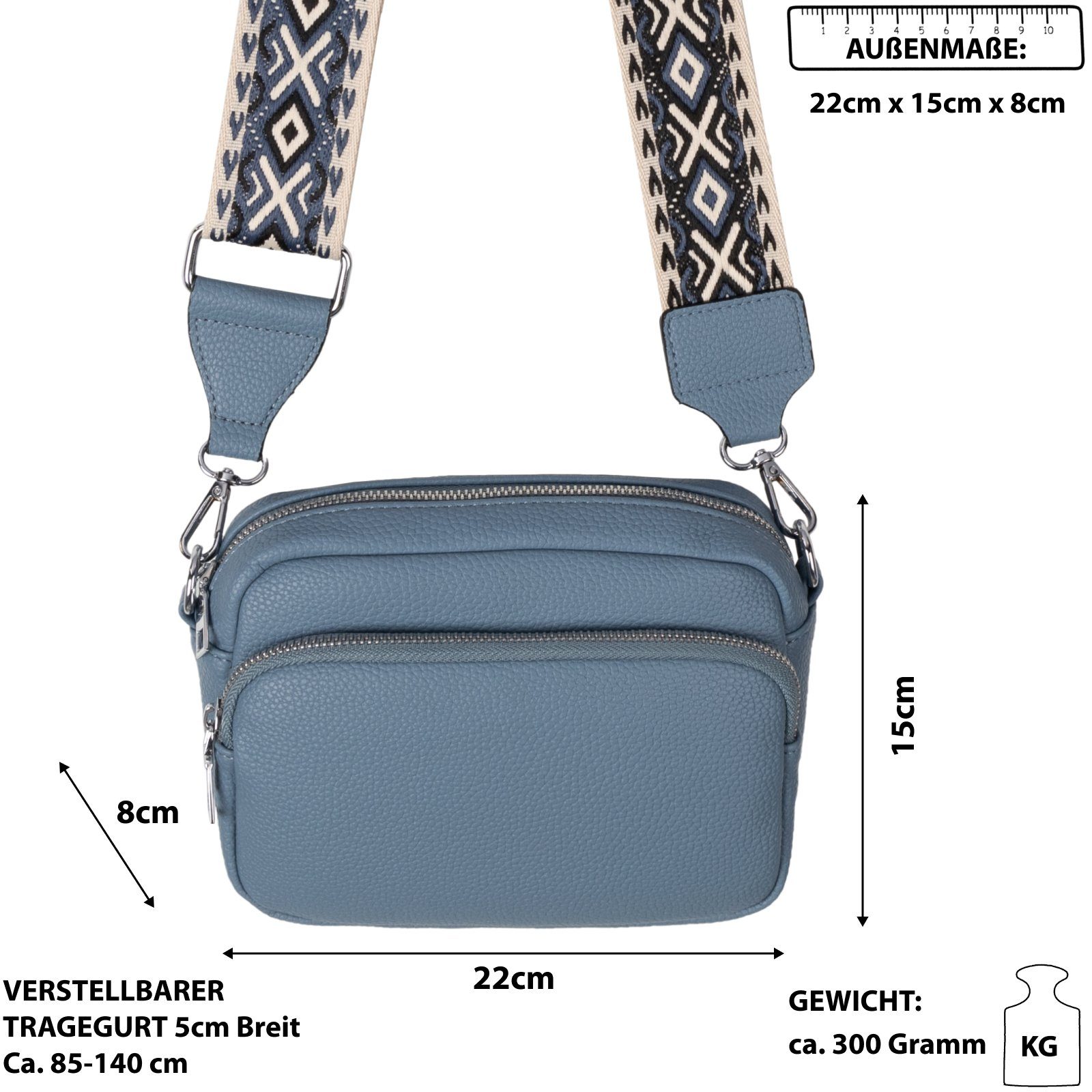 Italy-D, Crossbody-Bag Hüfttasche BLUE Umhängetasche Bauchtasche Umhängetasche CrossOver, Schultertasche, Gürteltasche EAAKIE Kunstleder tragbar als