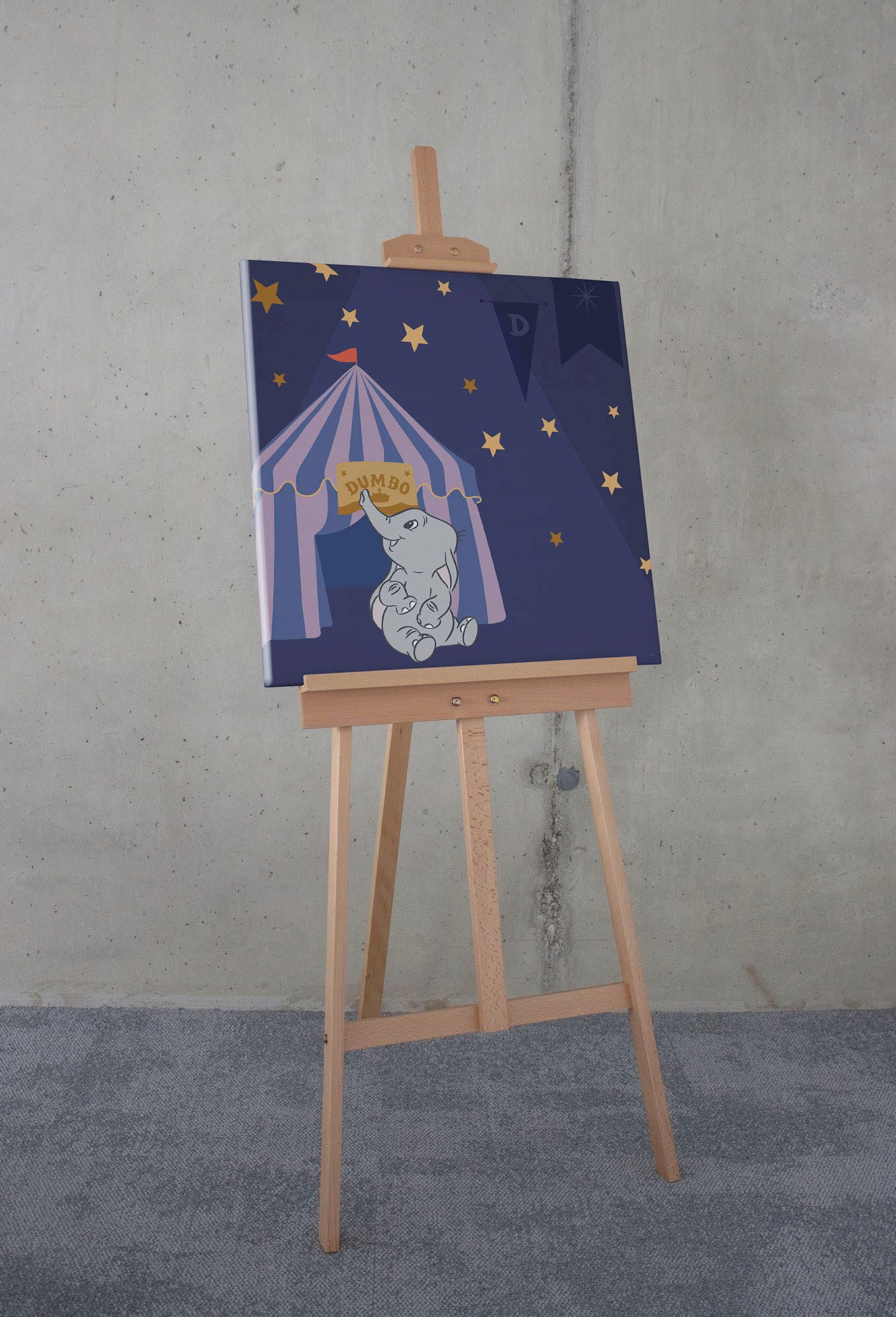 Komar Leinwandbild Starry Night with Dumbo - Größe 60 x 60 cm, Disney (1 St), Keilrahmenbild mit Echtholzrahmen, Kinderzimmer