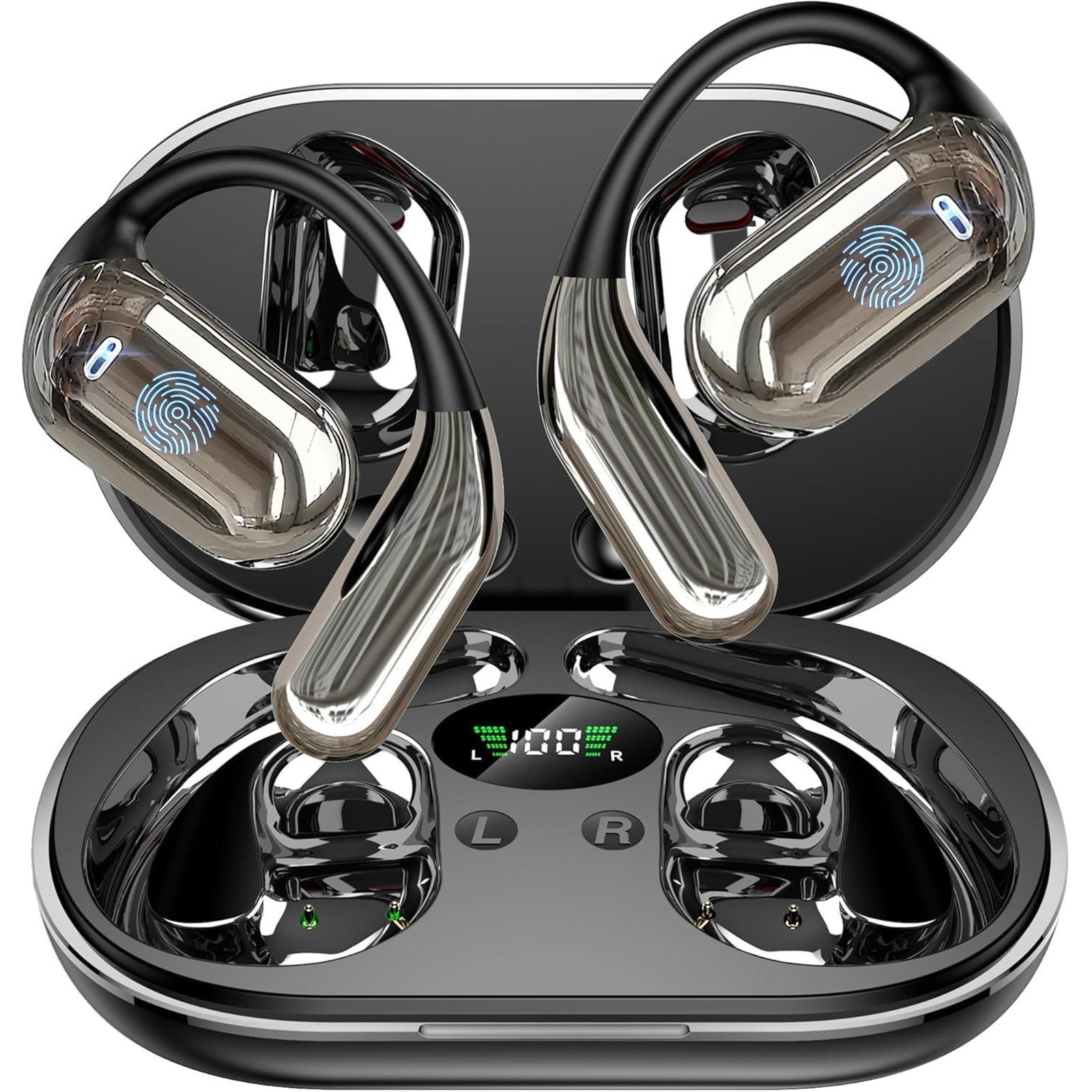 MOPUEA Bluetooth Kopfhörer Übersetzungs Kopfhörer Open-Ear-Kopfhörer Open-Ear-Kopfhörer (Clip-on Sport-Kopfhörer, Bluetooth 5.4, Offenes Ohrclip-Design, IPX7 Wasserdicht, Echtzeit-Übersetzung in 144 Sprachen, Ohrhörer Übersetzergerät für Übung, Büro, Allt