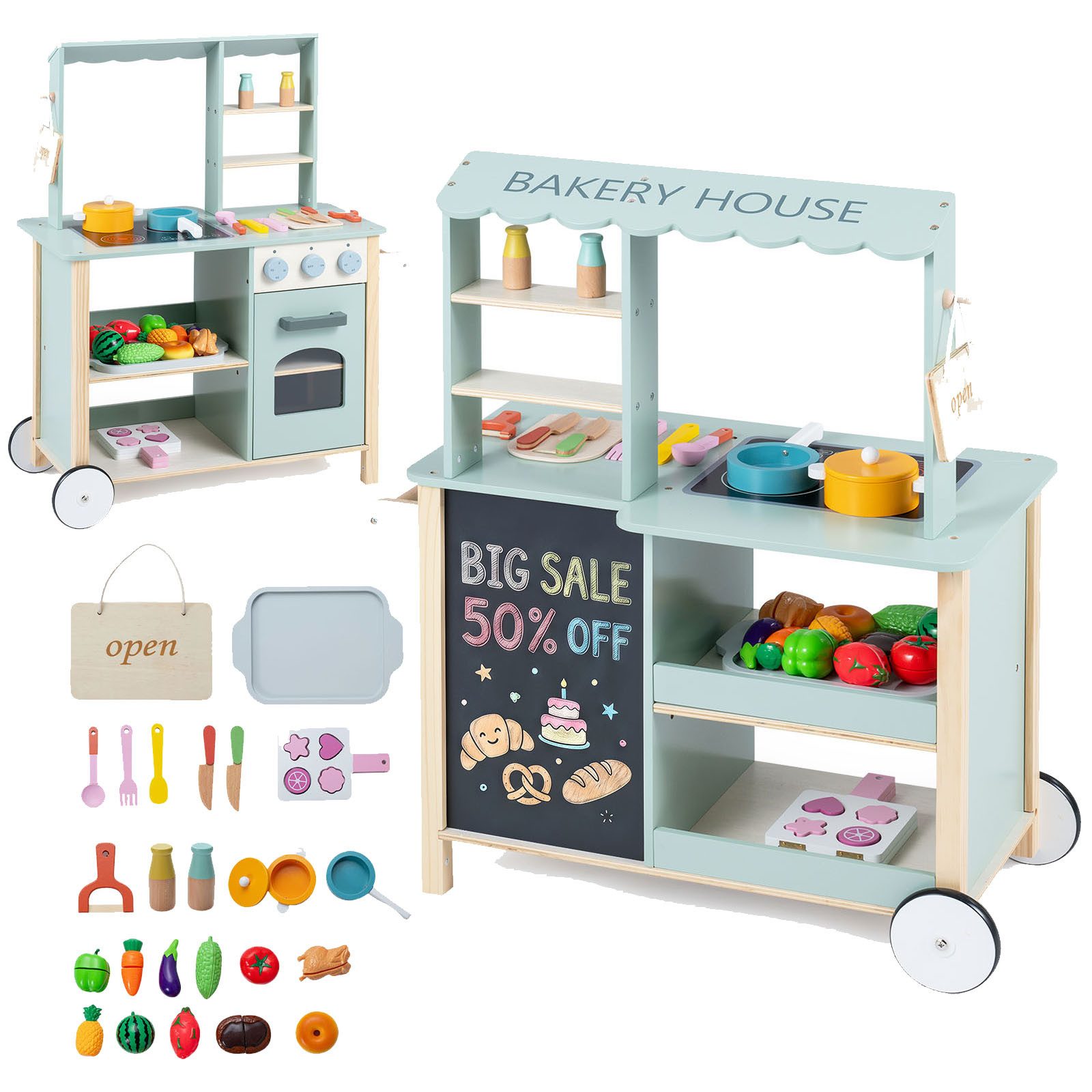 KOMFOTTEU Spielküche Kinderküche Holzküche