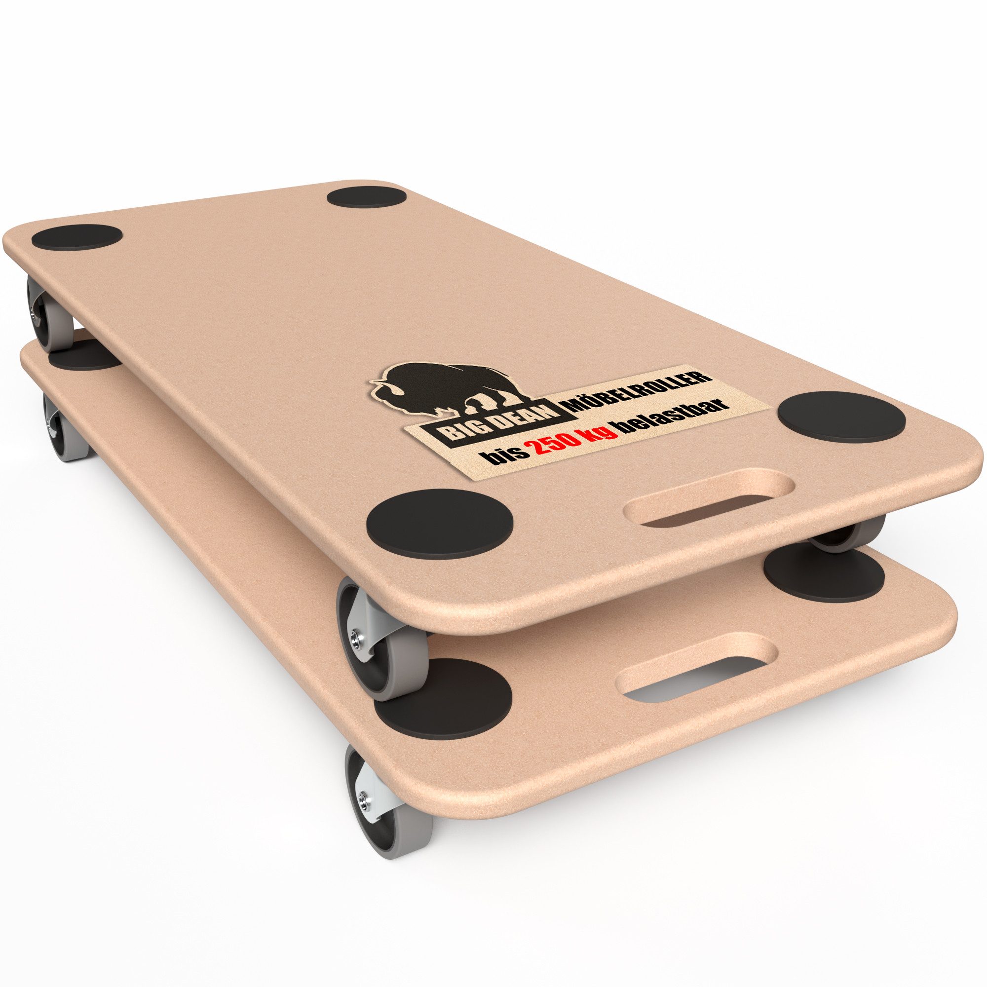 BigDean Schwerlastrolle 2 Materialtransporter 250kg Schwerlast Möbelroller, (Set, 2-St., Möbelroller), Möbelhund, Möbelroller, MDF-Natur, Antirutschpads, Sanfte TPE-Rollen