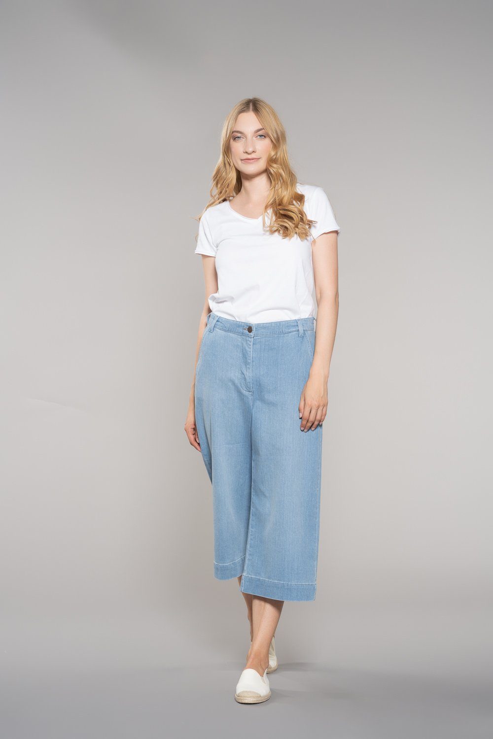 Feuervogl Weite Jeans fv-Fred:rika, Weites Bein, Hohe Taille, Culotte Jeans, Hyperflex 5-Pocket-Style, High Waist, Culotte Jeans Summersky