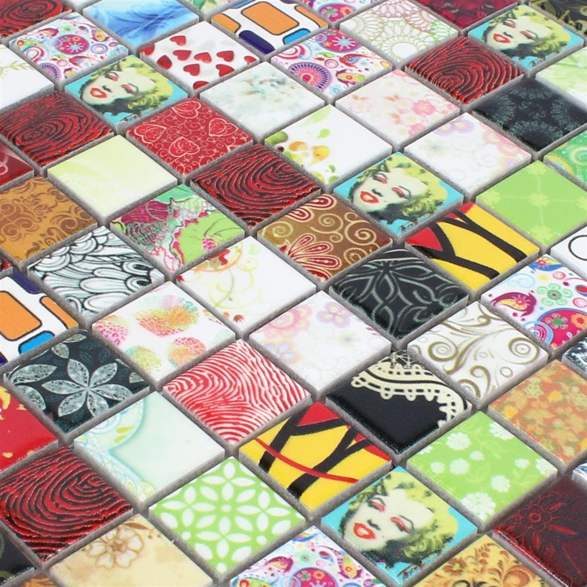 Mosafil Mosaikfliesen Keramikmosaik Fliesen Retro Vintage Optik Hebron Bunt, Keramik 30.000x30.000, bunt, Wasserfest