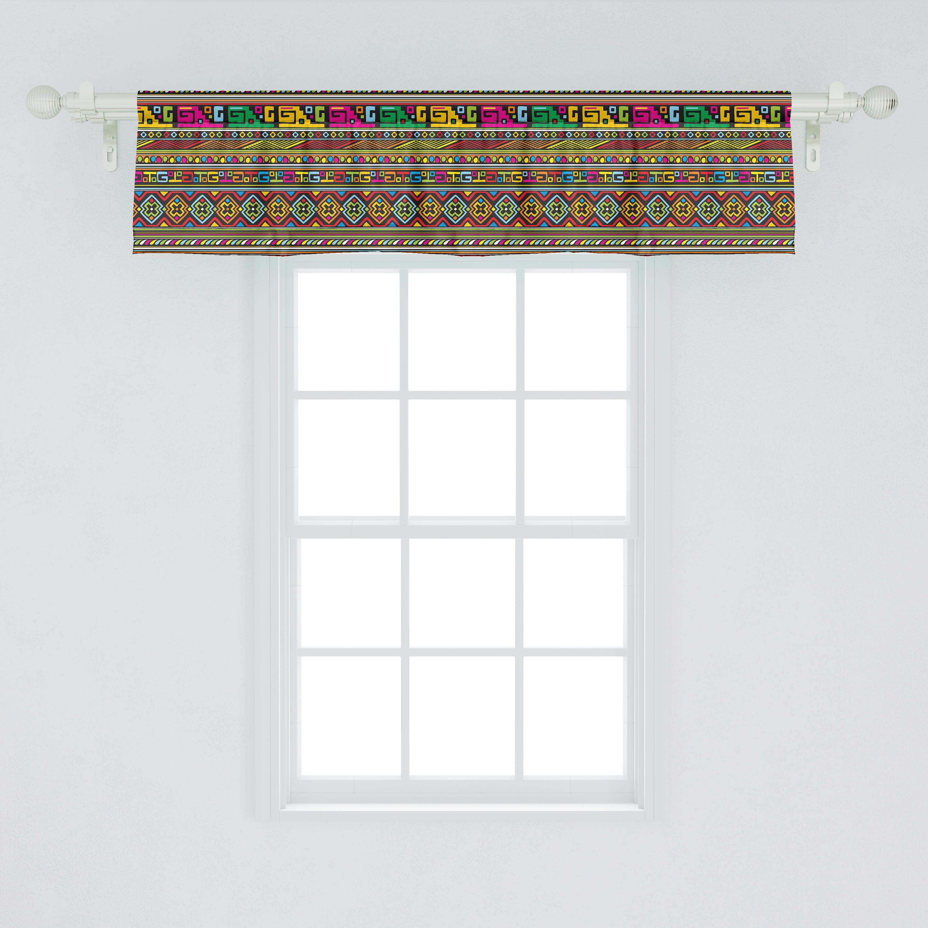 Scheibengardine Vorhang Volant Bunte Abakuhaus, mit Stangentasche, Küche für Dekor Stammes Grenzen Schlafzimmer Microfaser