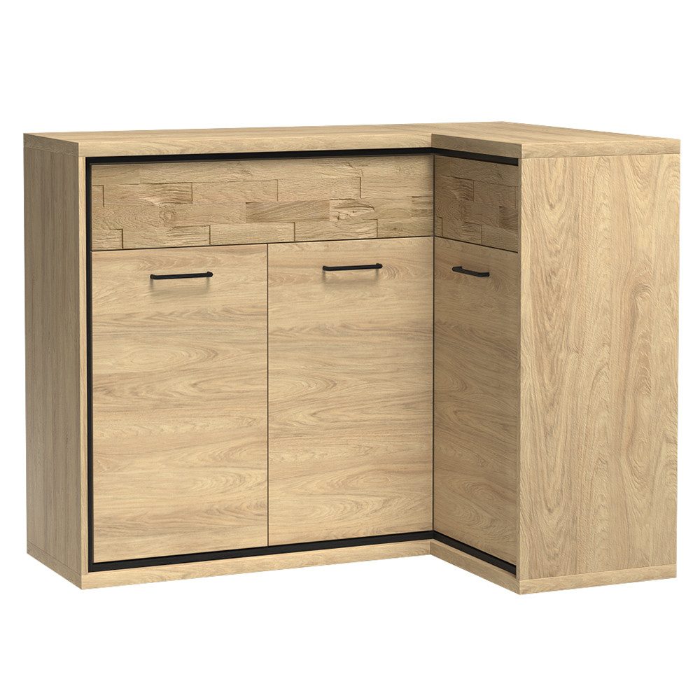 Lomadox Kommode MEGARA-161, Eckschrank Sideboard Schrank modern in braun mit Eiche Hickory Design