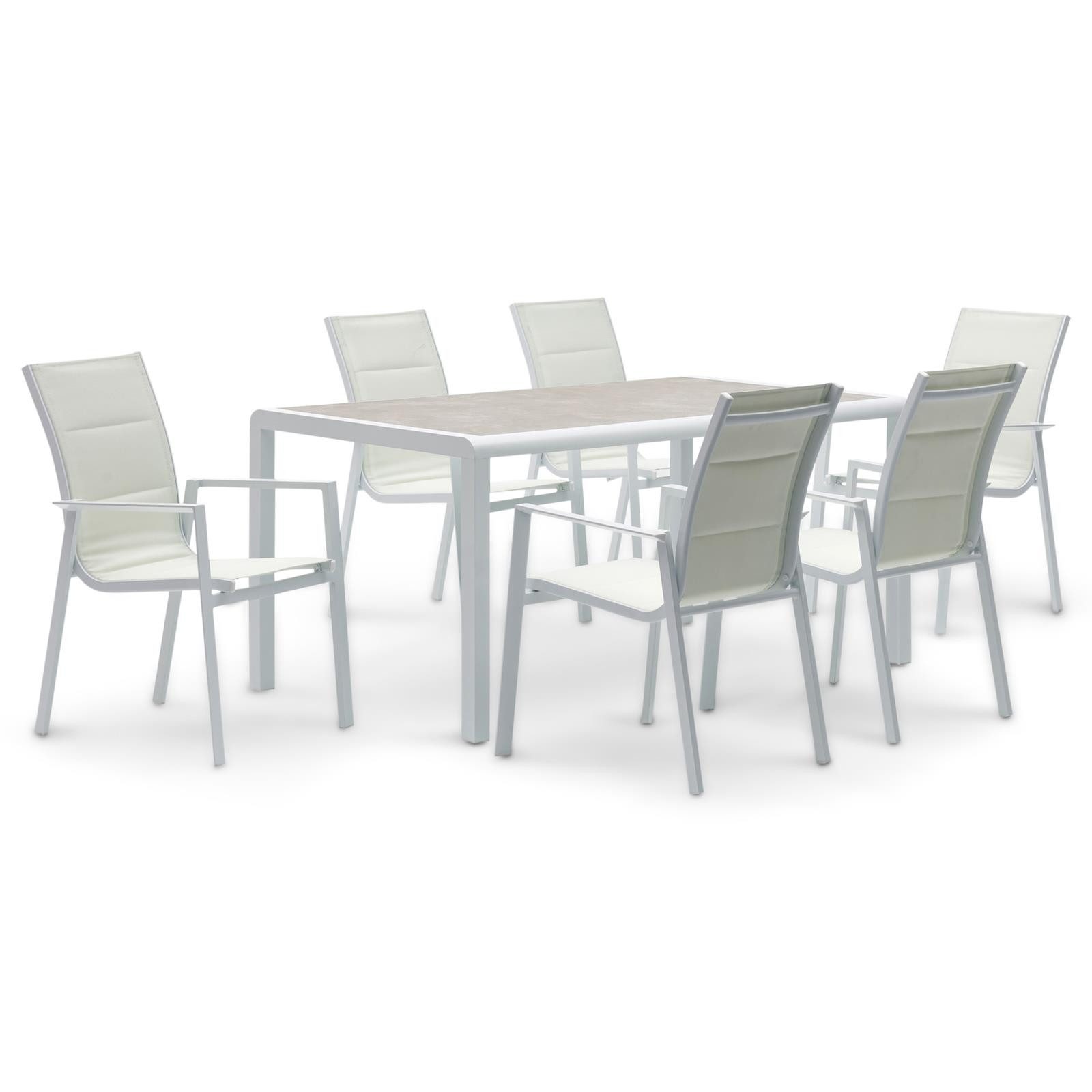 IDIMEX Garten-Essgruppe TRAPANI, (7-tlg), Gartenmöbel Set mit 6 Stühlen aus Aluminium Weiß