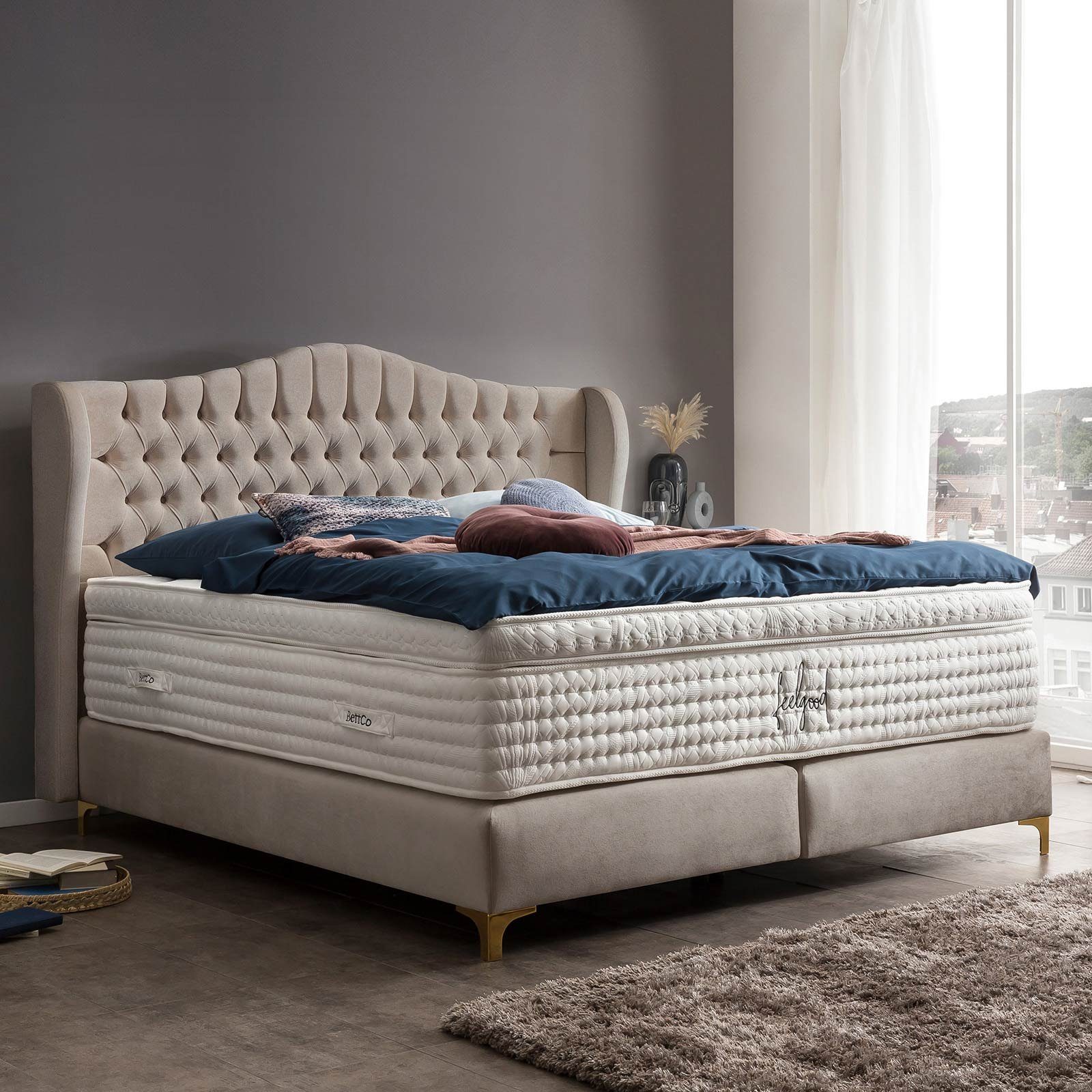 BettCo Boxspringbett Maison (in Beige Samt, günstig online kaufen