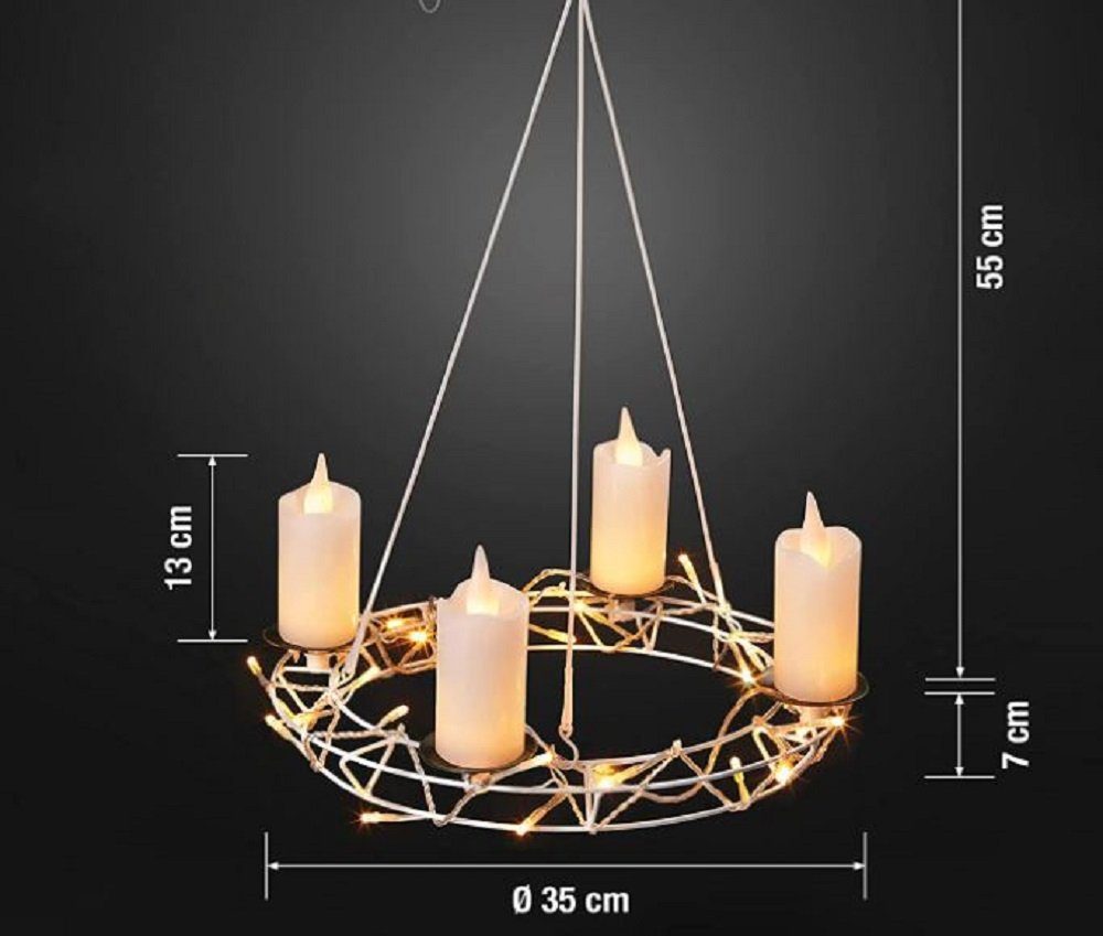 Kunstkranz Hellum LED-Kranz 32 Kerzen m. innen, warmweiß/weiß 4 Metall BS Hellum