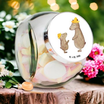 Mr. & Mrs. Panda Vorratsglas XL 2000ml Bären mit Hut - Weiß - Geschenk, Geschenk Papa, Danke Papa, Premium Glas, (1-tlg), Herzmotiv