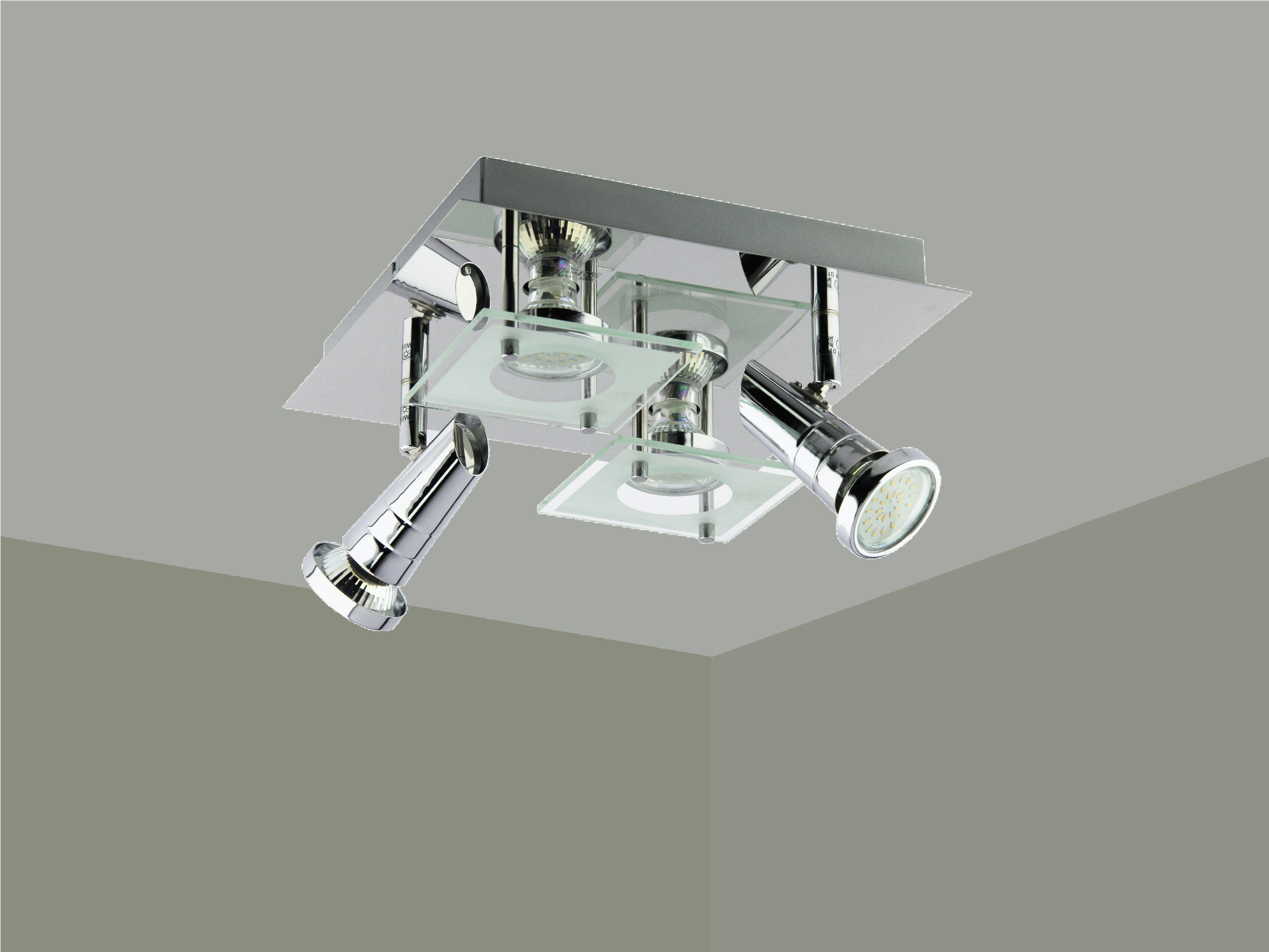 TRANGO LED Deckenstrahler, 3 Stufen dimmbar, 4-flammig 3089SD LED Deckenleuchte *ROSIE* in Eckig Chrom-Optik incl. 4x 5 Watt 3-Stufen dimmbaren GU10 LED Leuchtmittel I Deckenlampe I Deckenstrahler I Deckenspots, Wohnzimmer Lampe schwenkbar und drehbar | Deckenstrahler