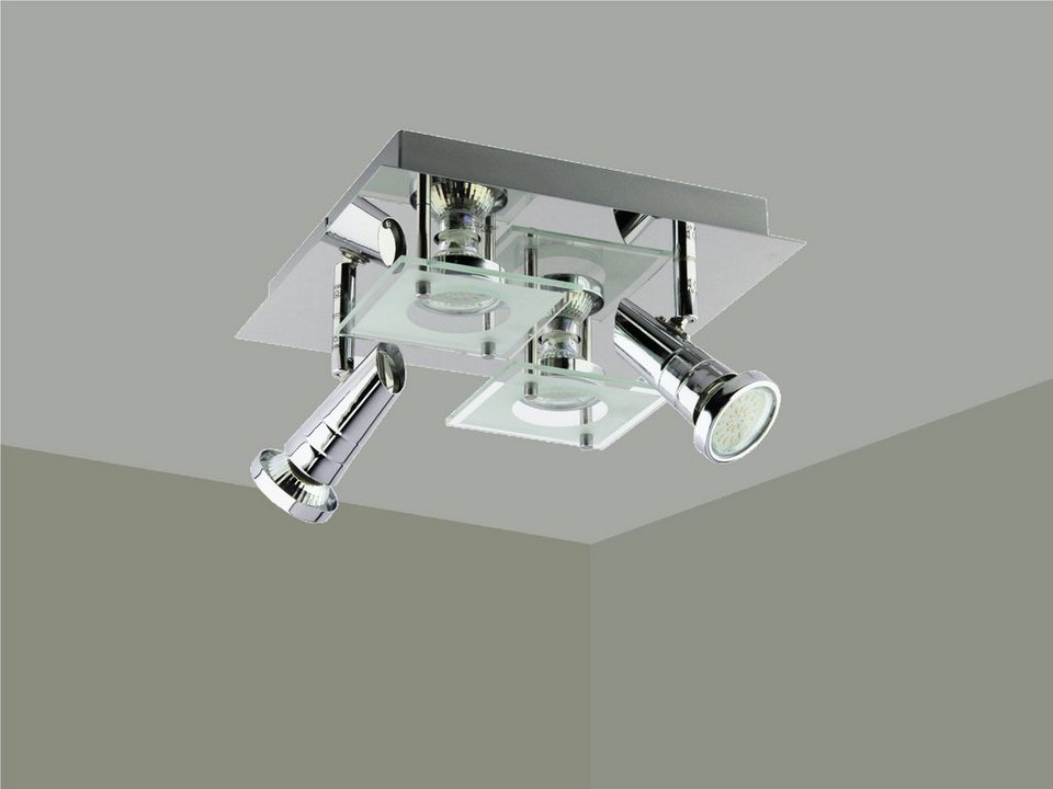 TRANGO LED Deckenstrahler, 3 Stufen dimmbar, 4-flammig 3089SD LED  Deckenleuchte *ROSIE* in Eckig Chrom-Optik incl. 4x 5 Watt 3-Stufen  dimmbaren GU10 LED Leuchtmittel I Deckenlampe I Deckenstrahler I Deckenspots,  Wohnzimmer Lampe schwenkbar