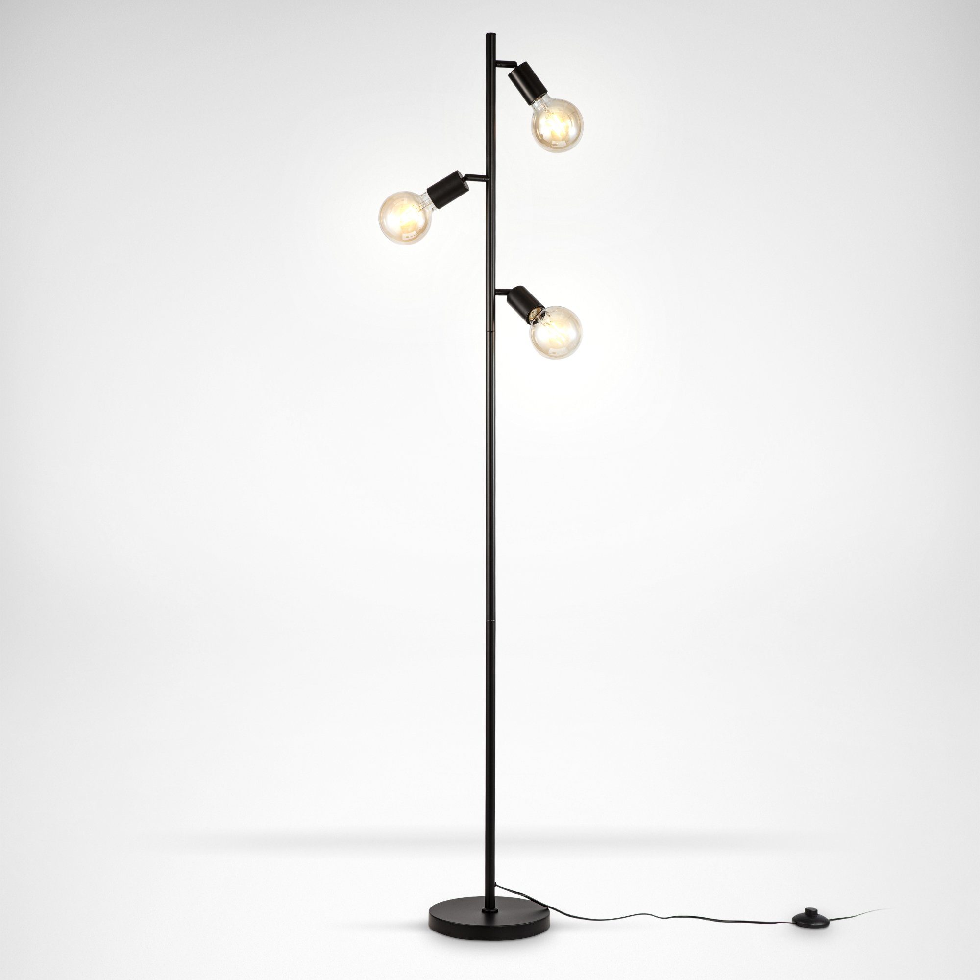 B.K.Licht Stehlampe BK_ST1388 Stehleuchte, Schwarz, E27, schwenkbar, ohne Leuchtmittel, Vintag Wohnzimmerlampe, mit Fußschalter, Metall, ohne Leuchtmittel | Standleuchten