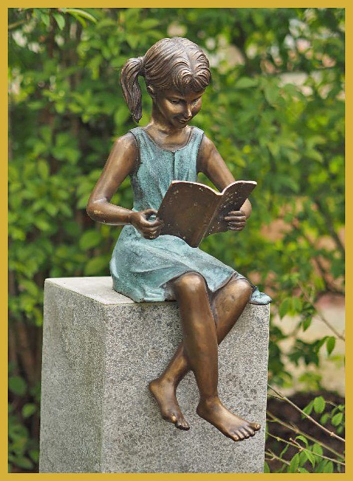 Bronze IDYL Gartenfigur Lesendes Bronze-Skulptur IDYL Mädchen,