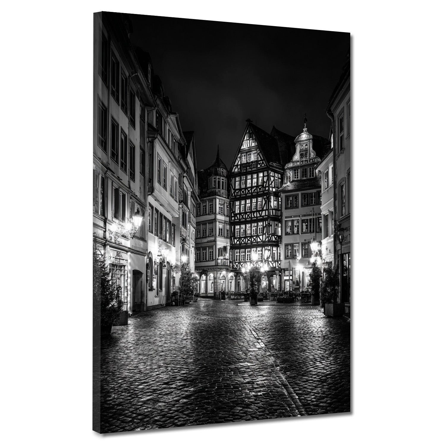 Artedinoi Leinwandbild Altstadt Mainz schwarz weiß Fachwerkhäuser Leinwandbild Wandbild Kunst, Mainzer Altstadt mit Fachwerk, S/W