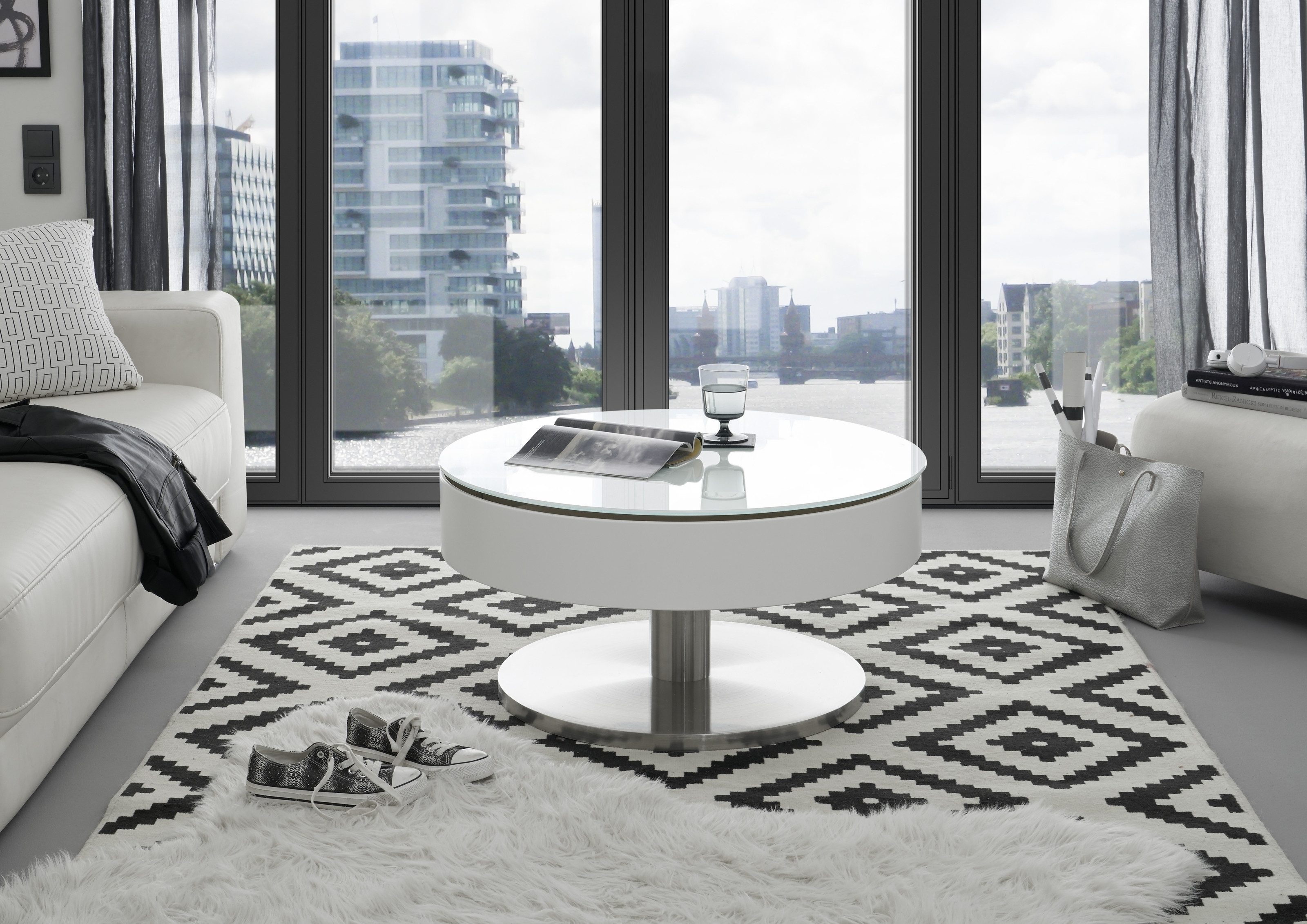 freiraum Couchtisch SUVA, mit Stauraumfach, weiss, Glas/ Metall/ MDF - 40x7 günstig online kaufen